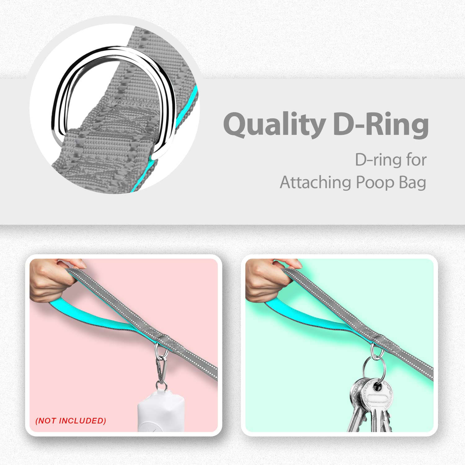 PHOEPET 5ft Dog Leash - Dual-Side Reflective, Soft Padded Handle, Grey & Mint Green - Ideal for Walking, Training, Hiking, Camping