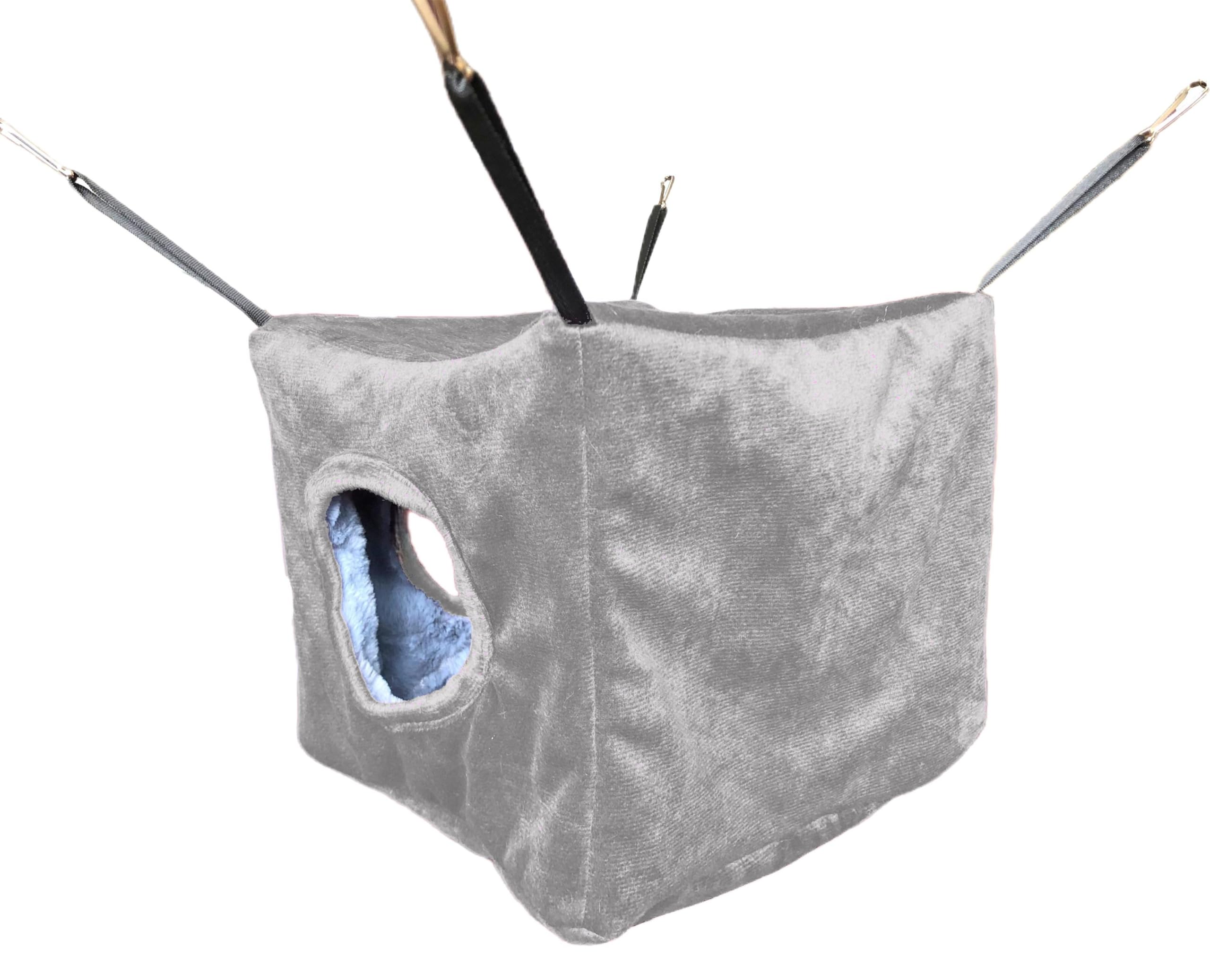 Vedem Small Animals Cube Hammock For Ferret, Rat, Chinchilla, Squirrel, Guinea Pig Cage Hanging Warm Hideout Bed (Grey)