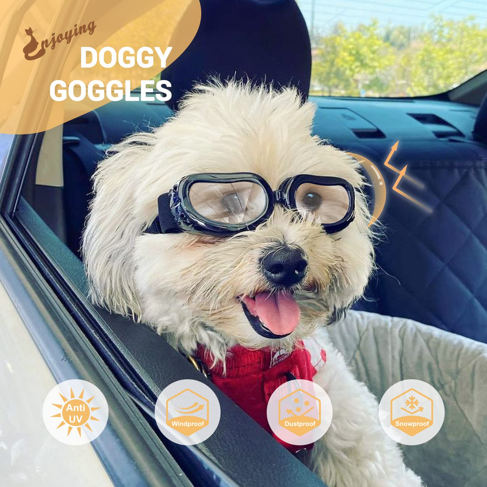 Enjoying Clear Dog Goggles Small Breed, Uv Protection Dog Sunglasses Small Breed, Driving Puppy Eye Protection, Windproof Dustpr