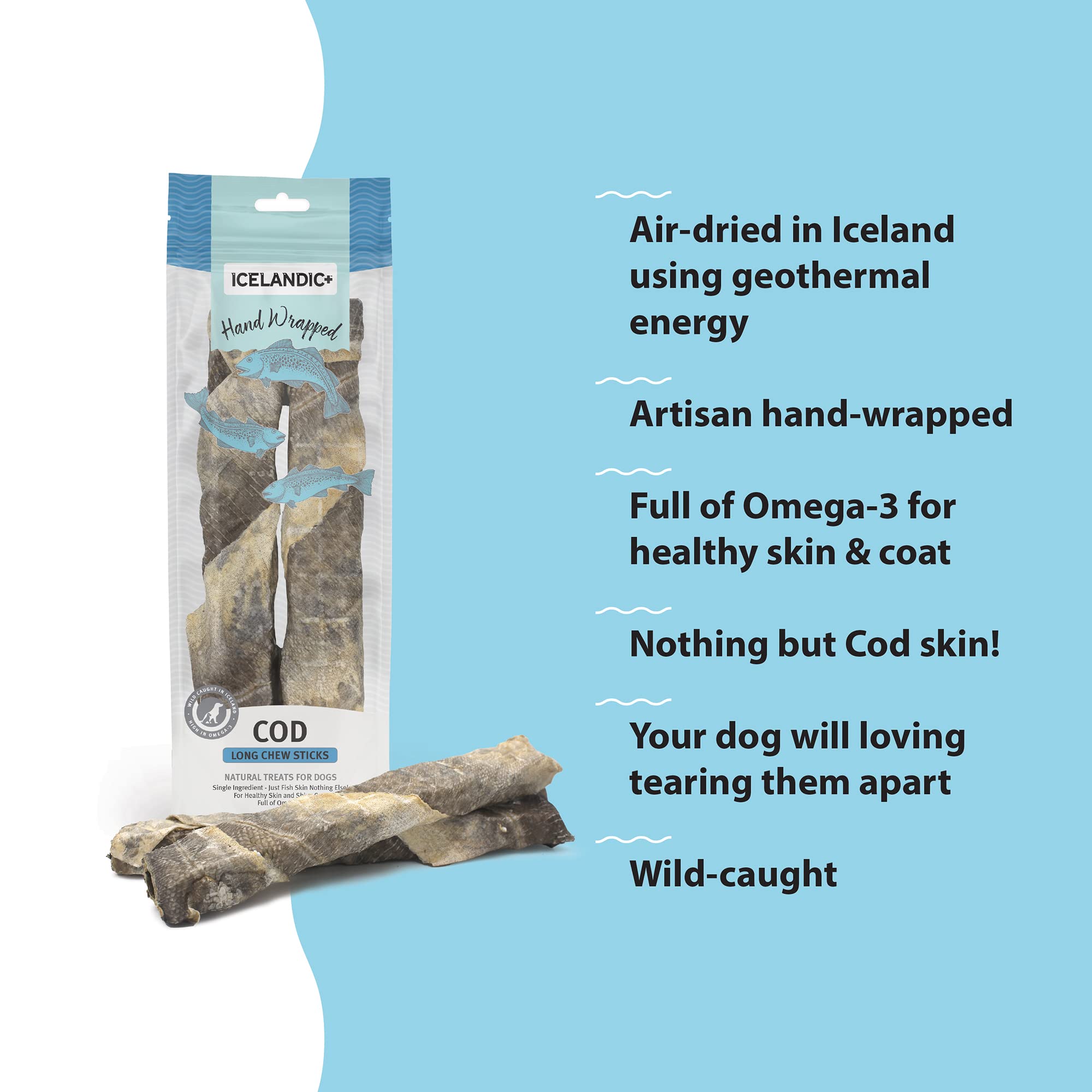 Icelandic Dog Cod Skin Chew Stick 10 Inches 2 Pack