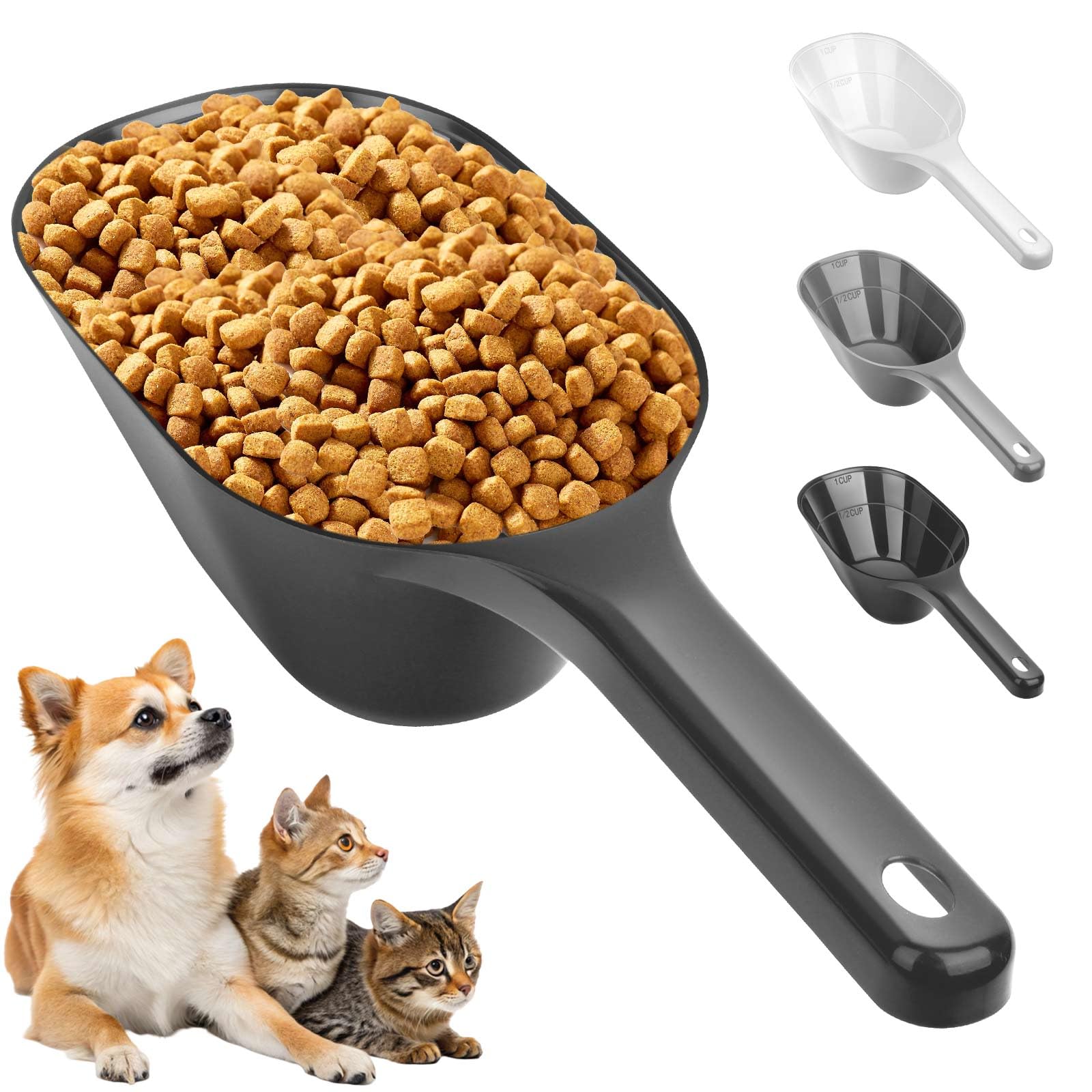 Aosnare 3PCS Dog Food Scoop, 1 Cup Plastic Pet Food Scoop with Measuring Lines 1/2 Cup and 1 Cup for Dogs, Cats, Birds and Rabbi