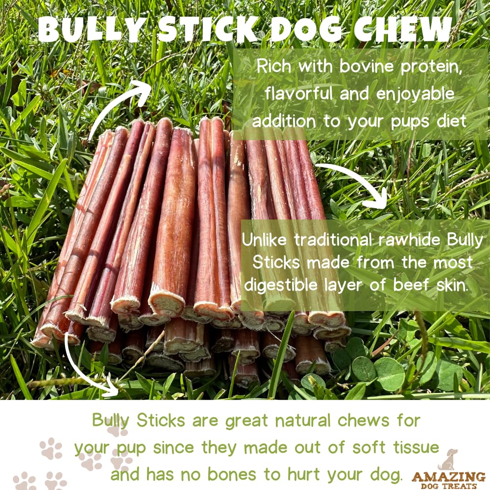 Amazing Dog Treats 6" Bully Sticks for Dogs - 20 Pcs Pack, Beef Flavor, Long Lasting Chews for Small to Medium Dogs