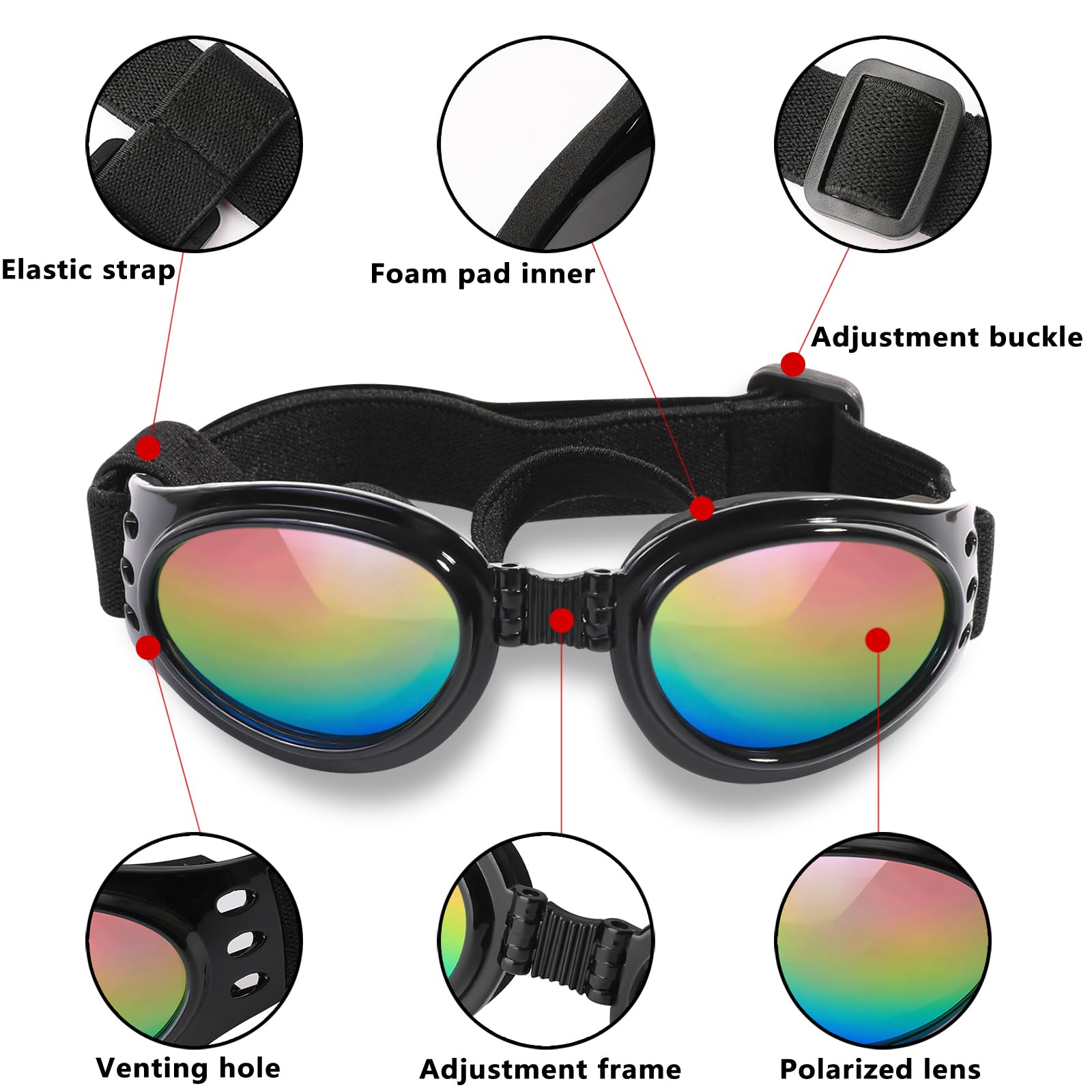 QUMY Dog Sunglasses Dog Goggles for Medium Large Breed Dogs, Wind Dust Fog Protection Eye Wear Pet Glasses with Adjustable Strap