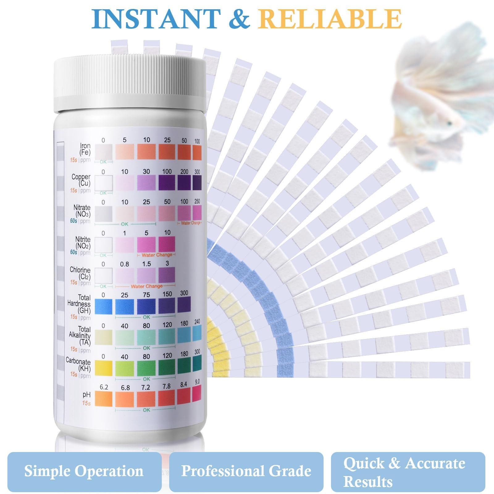 VILLNO Aquarium Test Strips 9-in-1, 120 Strips Aquarium Water Testing Kit, Quick & Accurate Water Testing for Freshwater & Saltw