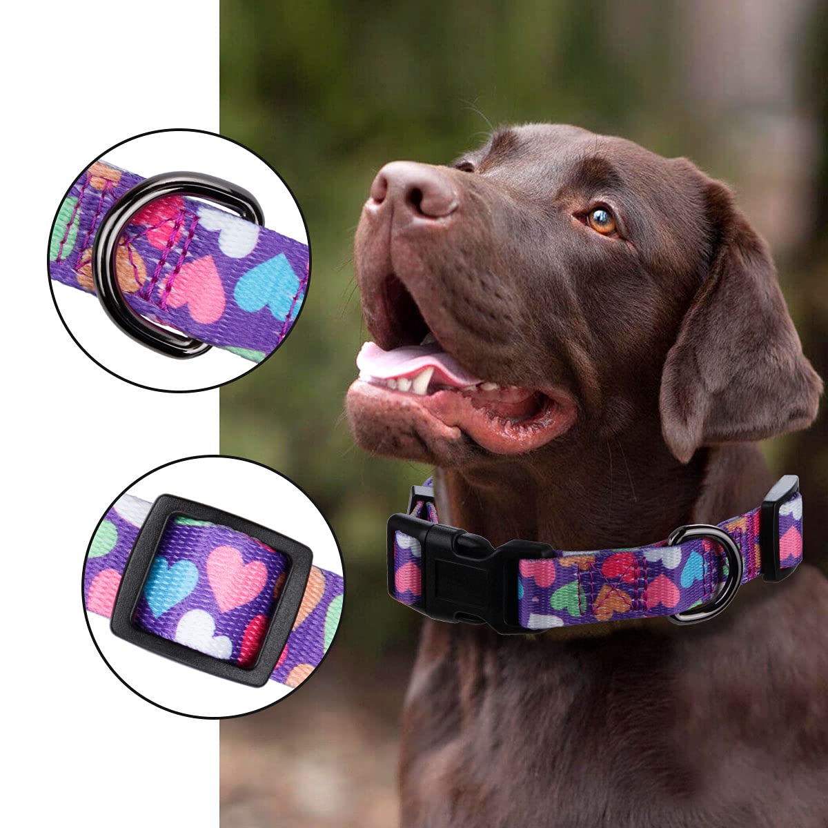 Rhea Rose Girl Dog Collars Spring Cute Heart Pattern Lovely Print Purple For Large Dogs