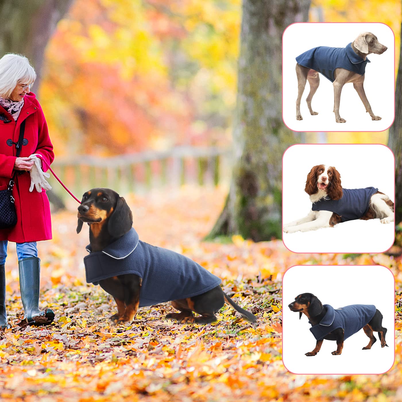 Fleece Dog Coat Winter Pet Jacket Reflective For Cold Weather For Large Medium Small Dogs(Navy,S)