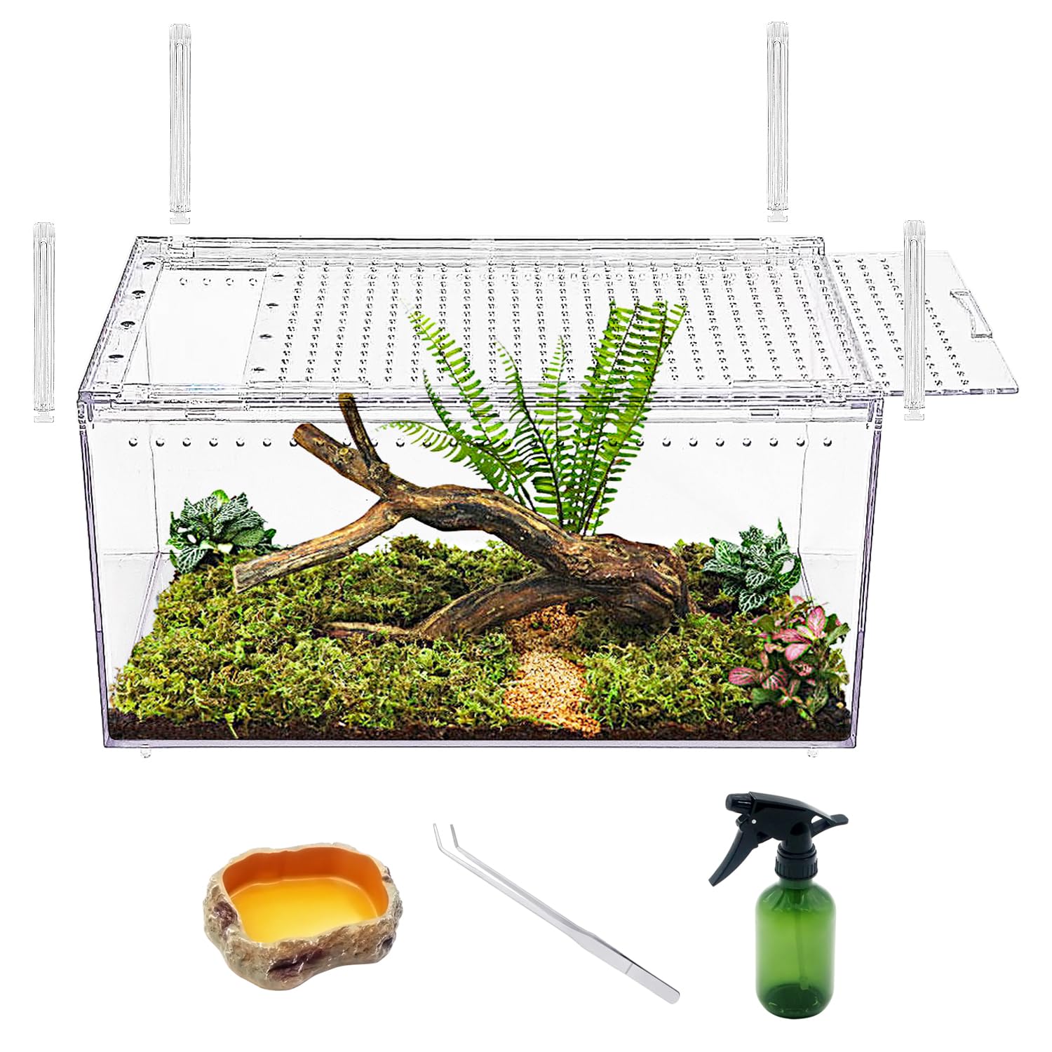 ?No Assembly? Reptile Tank Enclosure With Magnetic Button.16'' * 10'' * 8'' Thicken Snake Enclosure Cage,Batch Stackable Reptile