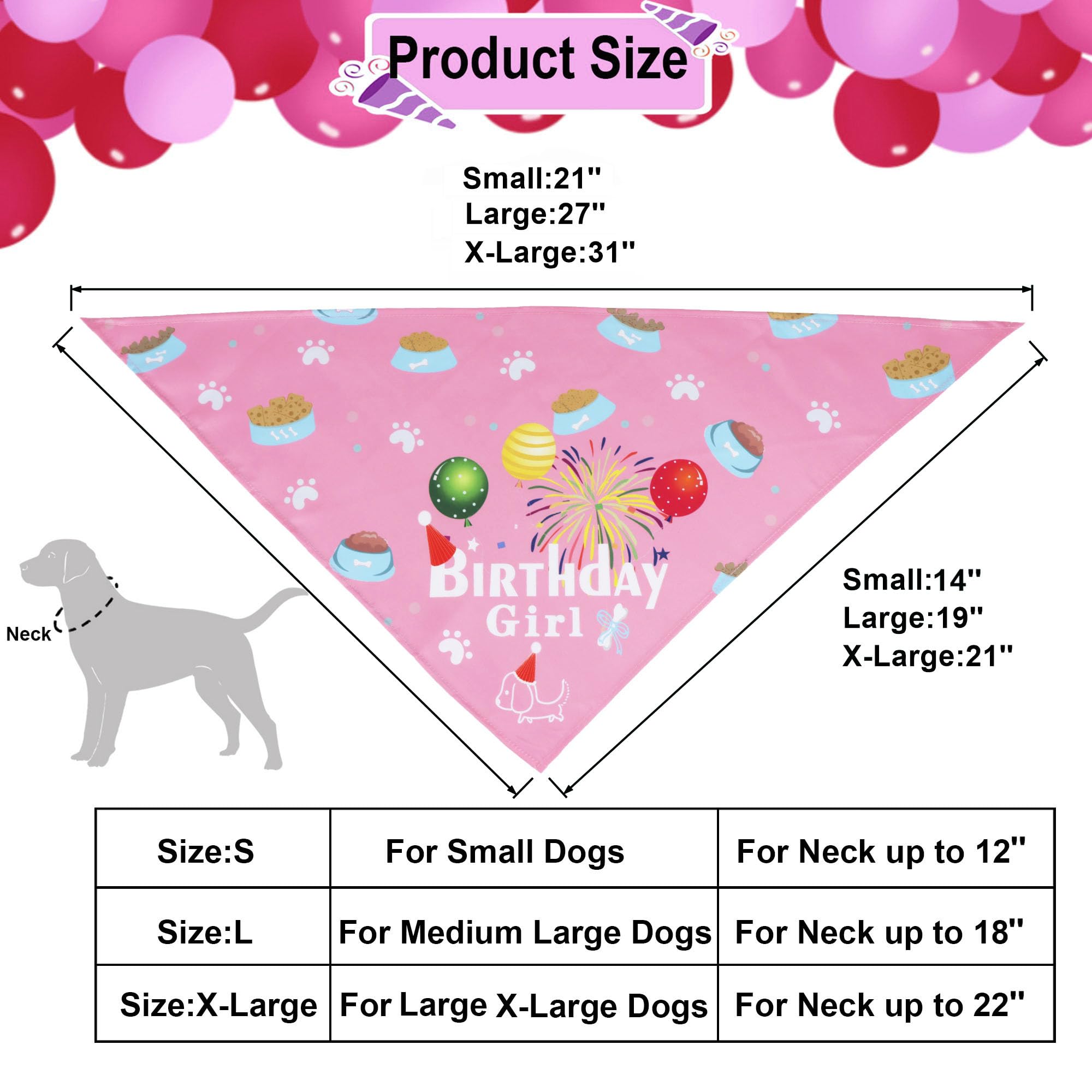ADOGGYGO Dog Bandana Hat Set for Birthday Party Supply, Boy Girl Pet Birthday Scarf for Extra Large Dog (X-Large, Pink)
