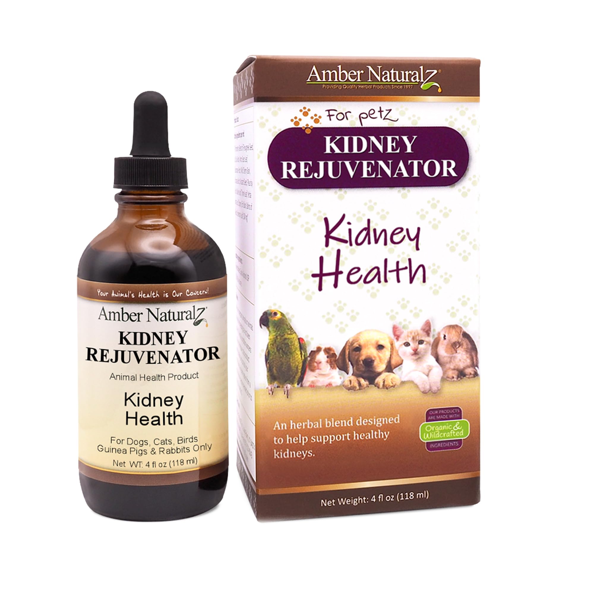 Amber NaturalZ Kidney Rejuvenator Herbal Supplement for Dogs, Cats, Birds, Rabbits, and Guinea Pigs | Supports Normal Kidney Fun