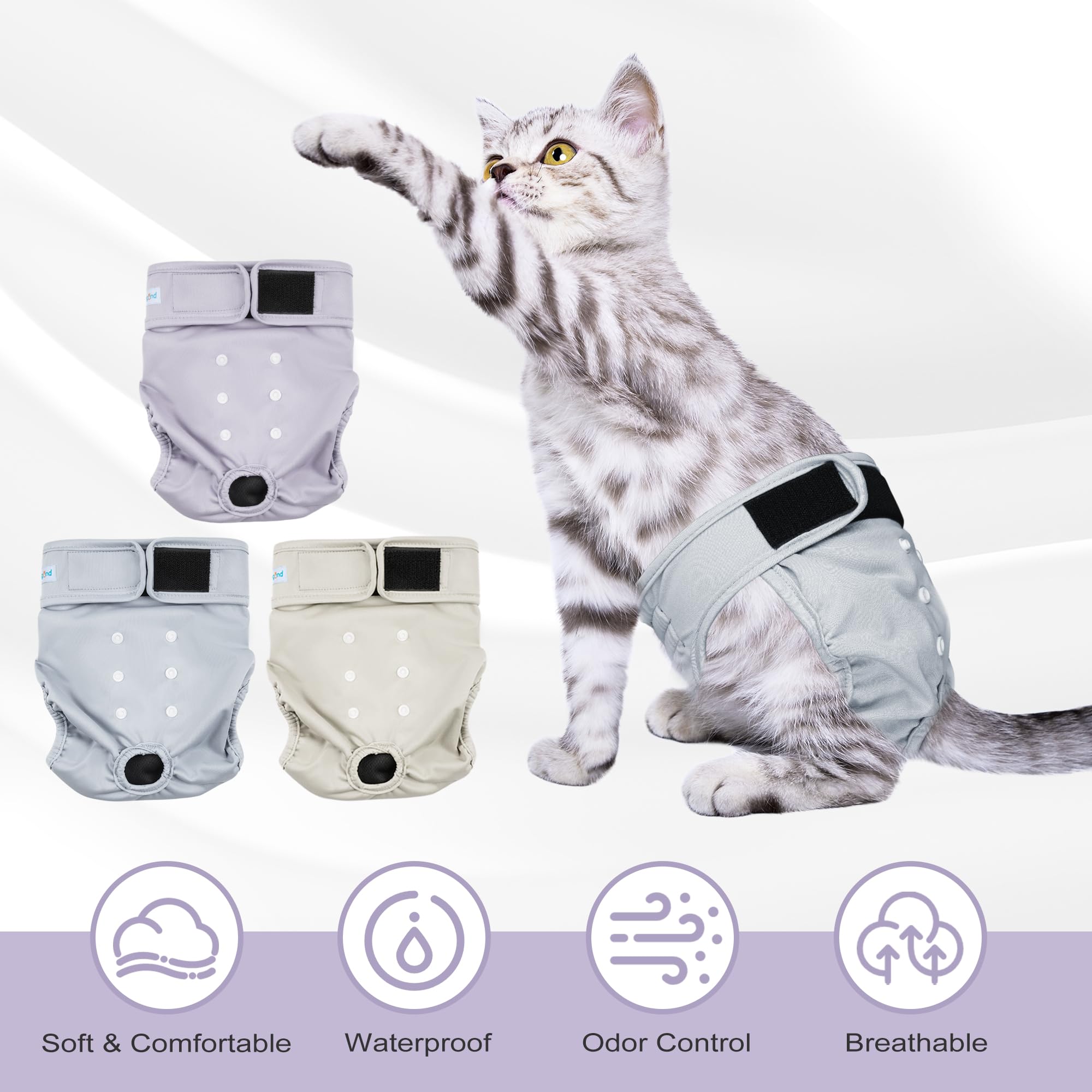 Paw Legend Cat Diapers for Female Cats Spraying Washable Reusable Kitten Diapers for Cats Incontinence Pet Diapers (3 Pack, Smal