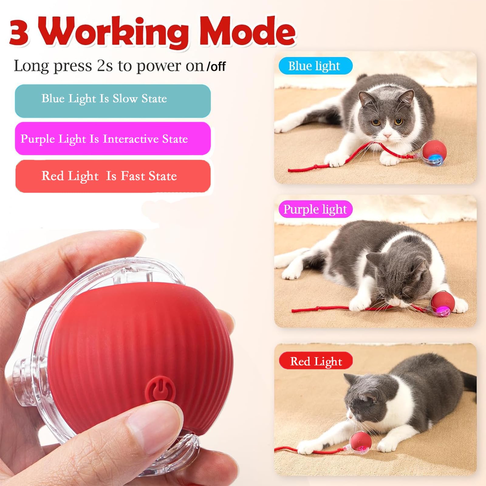 Blueypet Automatic Interactive Rolling Cat Toys Ball For Indoor- Rechargeable Activate Dog Pet Toy For Indoor, Self-Playing Auto