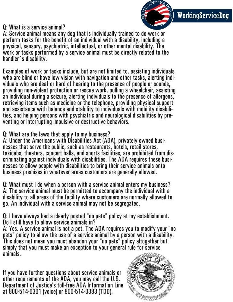 Official Registered Service Dog Certificate – Customized Certificate – Duplicate Copy - Registered Animal Documents Certificate Folder – Five Service Dog Law Handout Cards