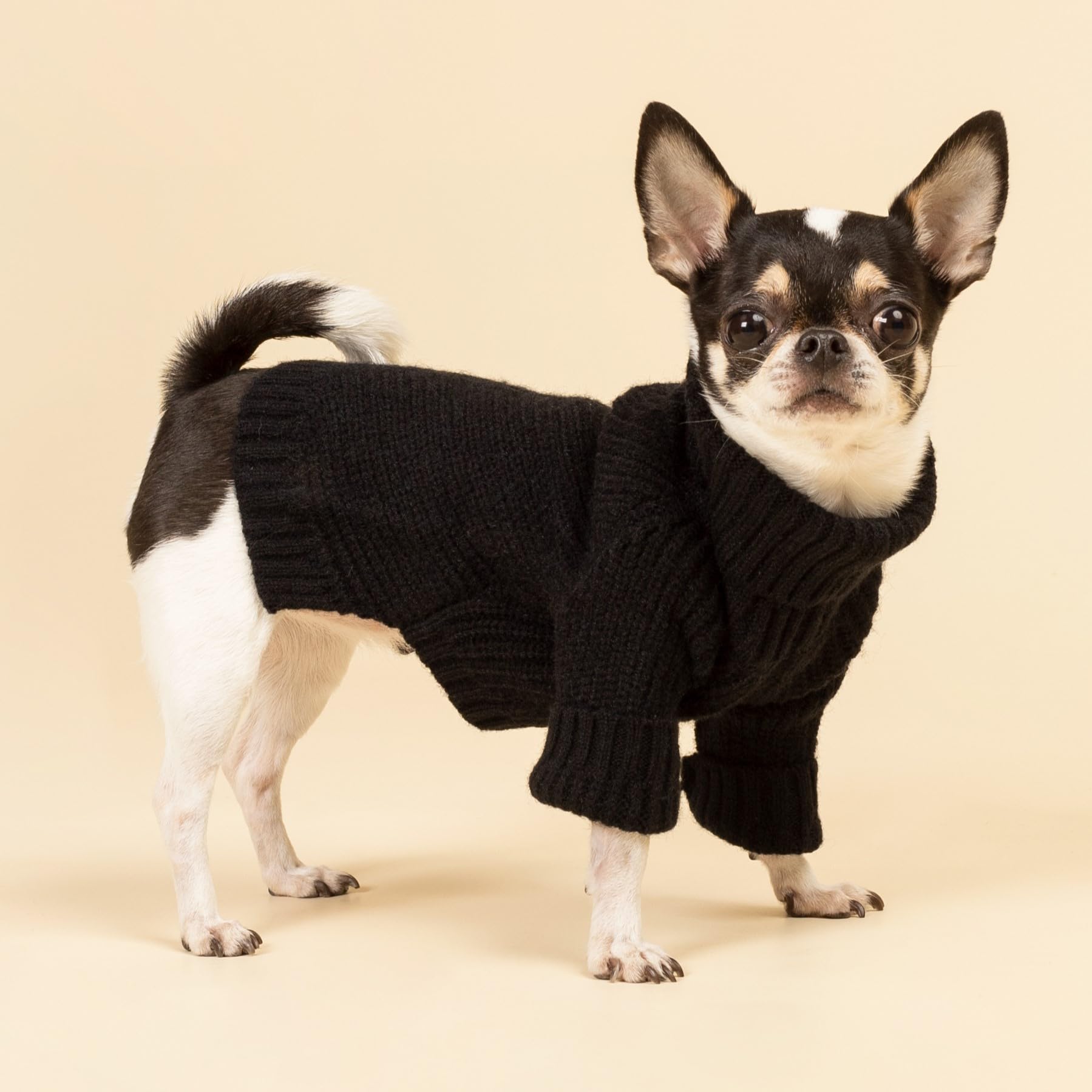 Fitwarm Dog Turtleneck Sweater, Thermal Knitted Pet Coat, Dog Winter Clothes For Small Dogs, Cat Apparel, Black, Large