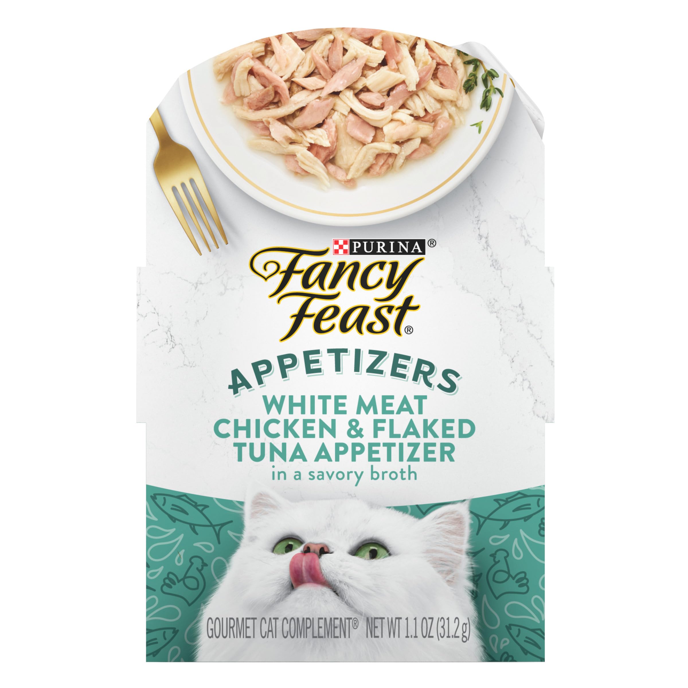 Purina Fancy Feast Appetizers Lickable Grain Free Wet Cat Food Topper White Meat Chicken and Flaked Tuna Appetizer - (Pack of 10