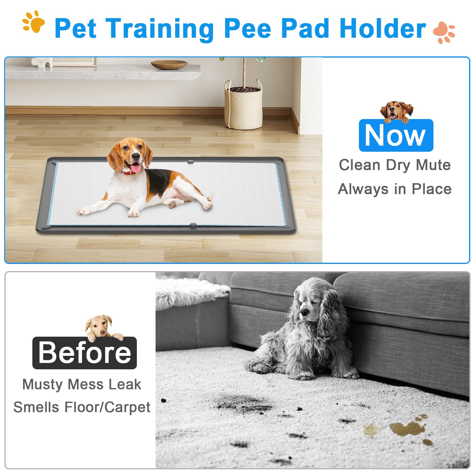 Puppy Pee Pads Holder For Dog Training Pads, Soft Potty Pads Tray With High Edge Leakproof For Floor Protect, 24' X 35' Non-Sk