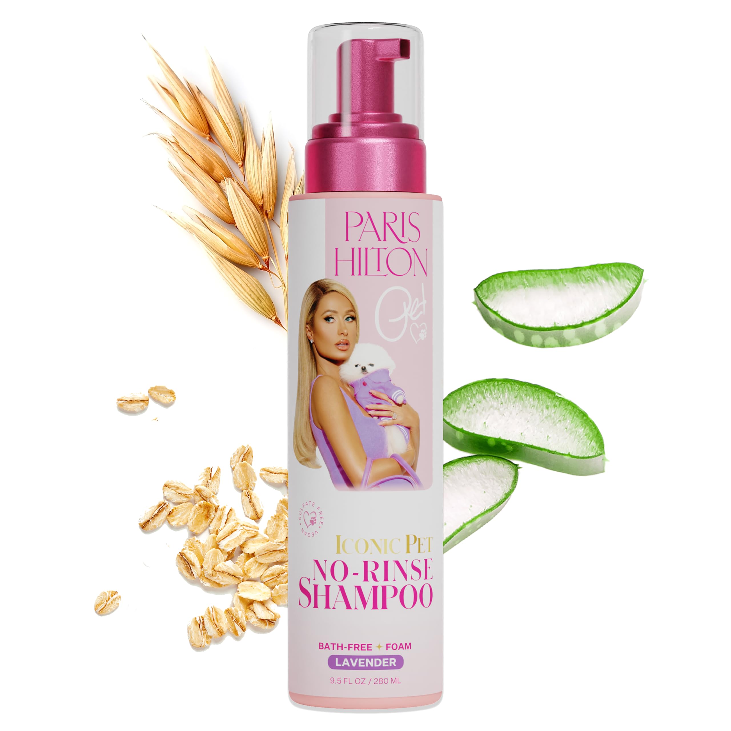 Paris Hilton Pet Iconic Lavender Scent No-Rinse Dog Shampoo, Waterless Dog Wash, Hypoallergenic, 280Ml - Quick Clean For Dogs, E