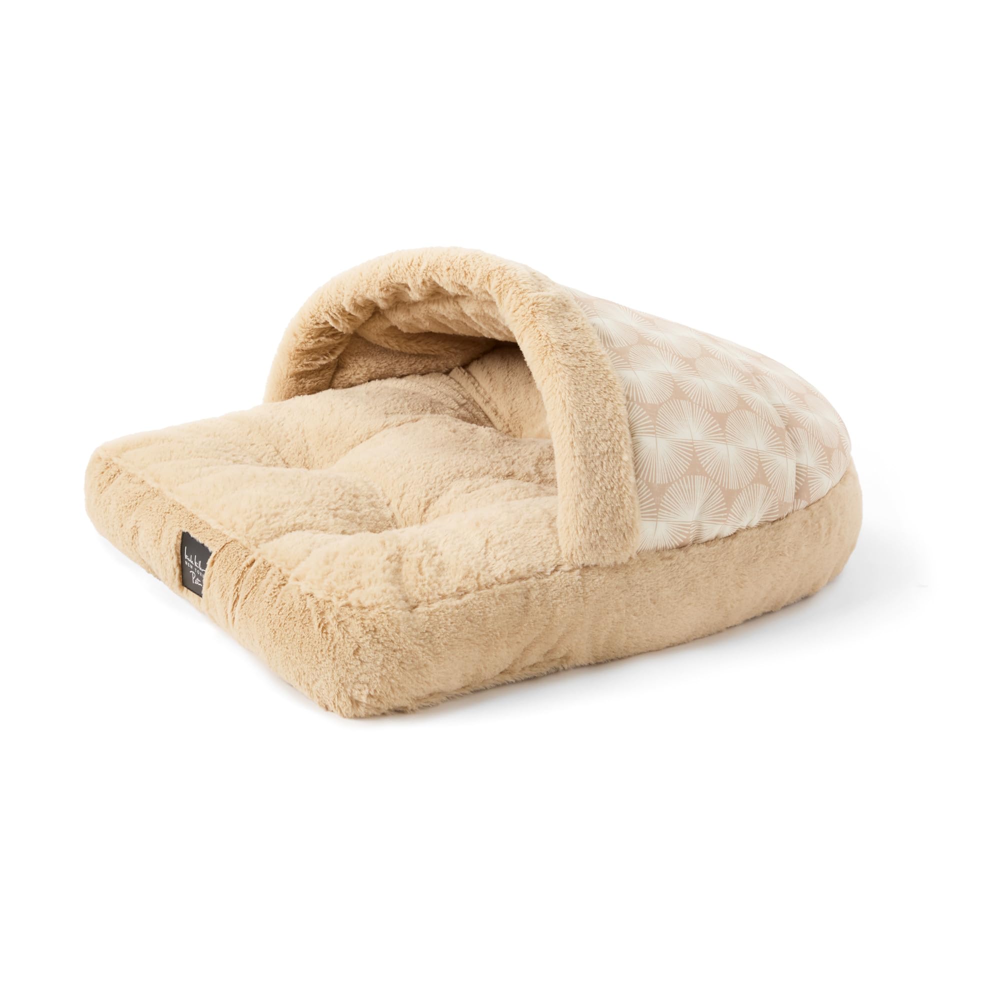 Nicole Miller New York Pet Kendall Fluted Geo Cozy Slipper Cave Pet Bed, Cozy & Calming, Non-Slip Bottom, Machine Washable, Taup