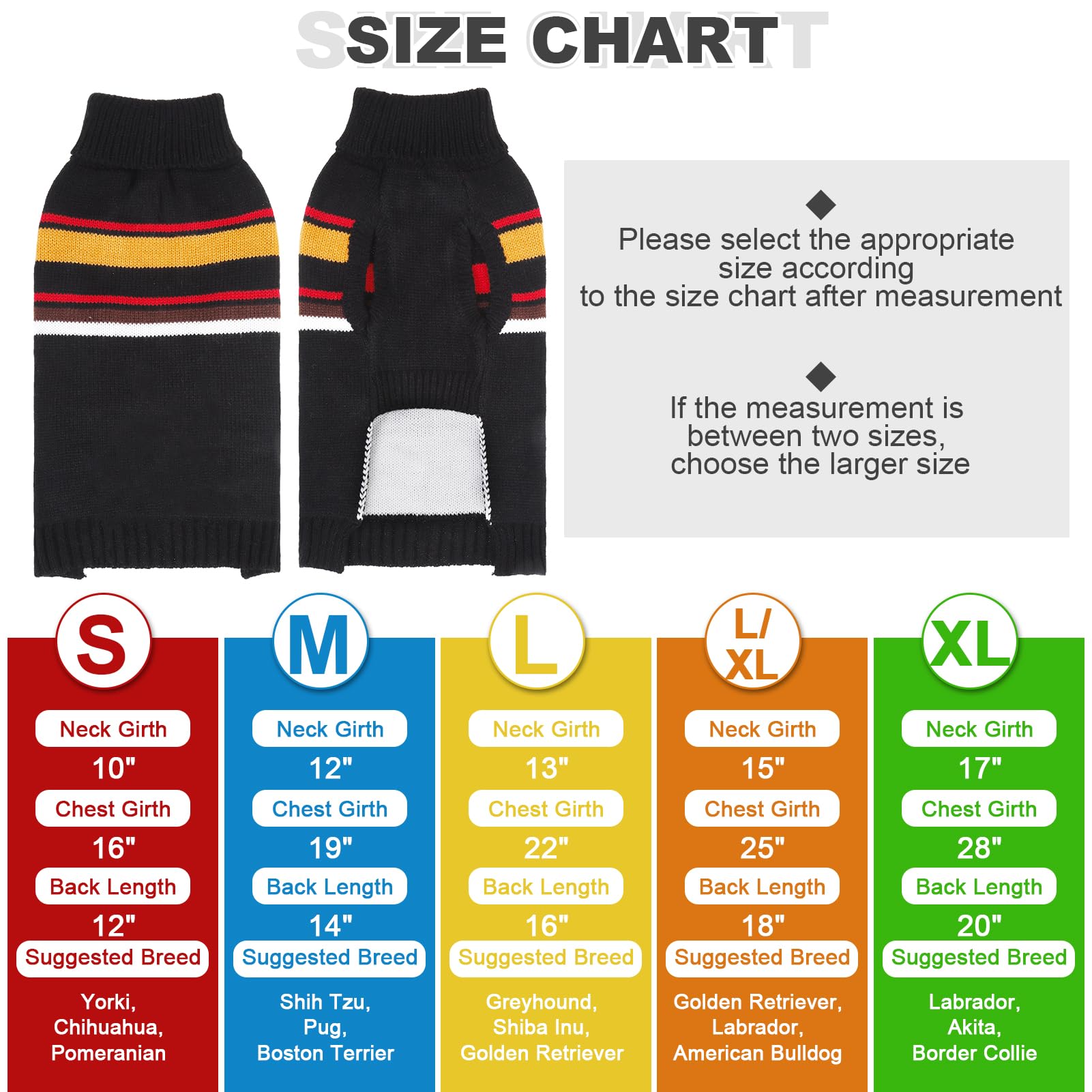 Pawchie Dog Sweater & Coat For Medium/Large Dog Girls & Boys, Warm Turtleneck Stretchy Knitted Ensembles With Leash Hole, Black