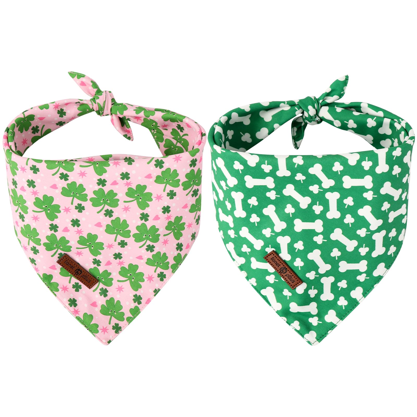 Lionet Paws St. Patrick 2Pcs Dog Bandanas, Green Clover Dog Scarf Bib Premium Fabric, Happy St. Patrick Pink Bandanas For Small 