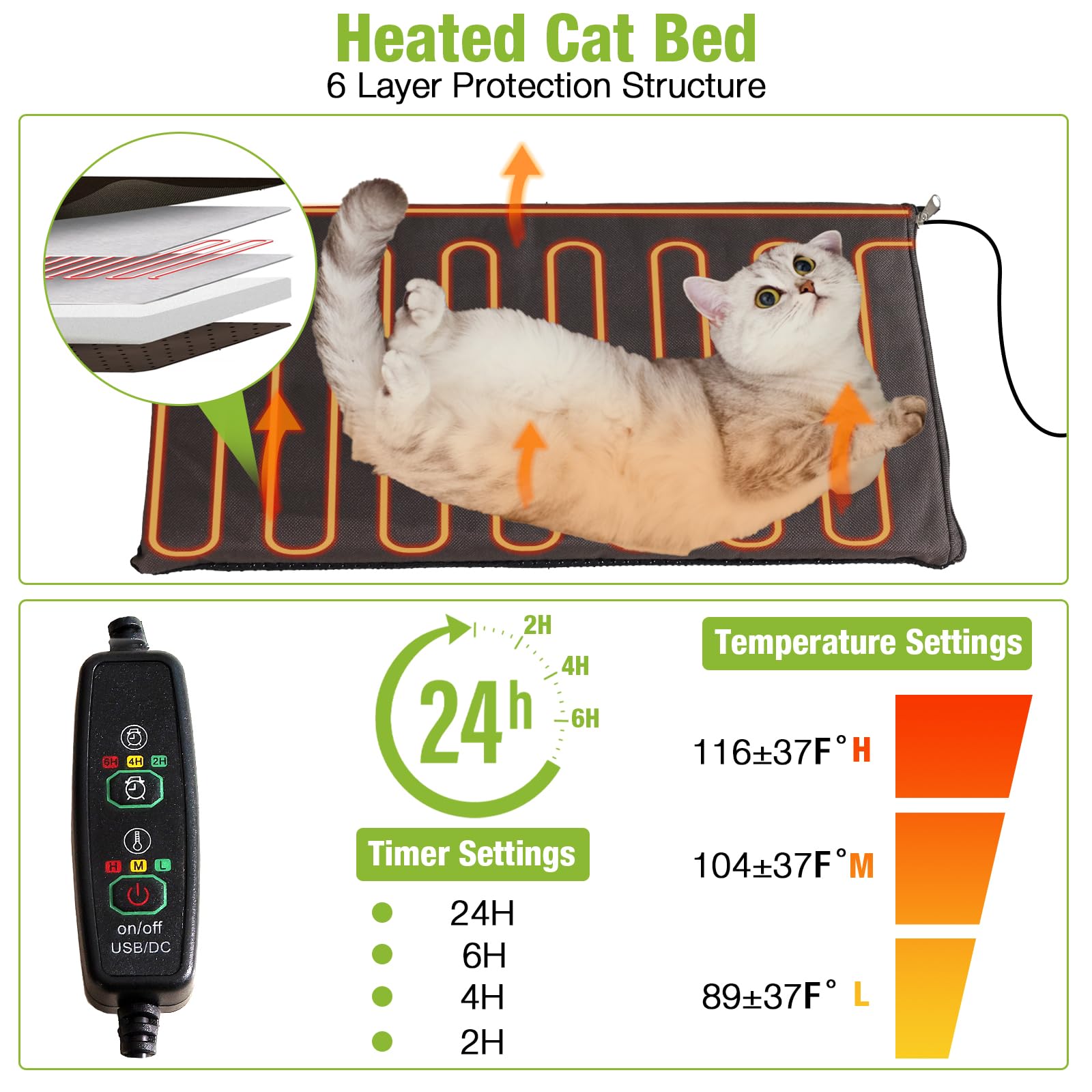 Gutinneen Heated Cat House For Outside Cats, 100% Weatherproof Outdoor Cat House Expandable, Safe Escape Door, Insulated Feral C