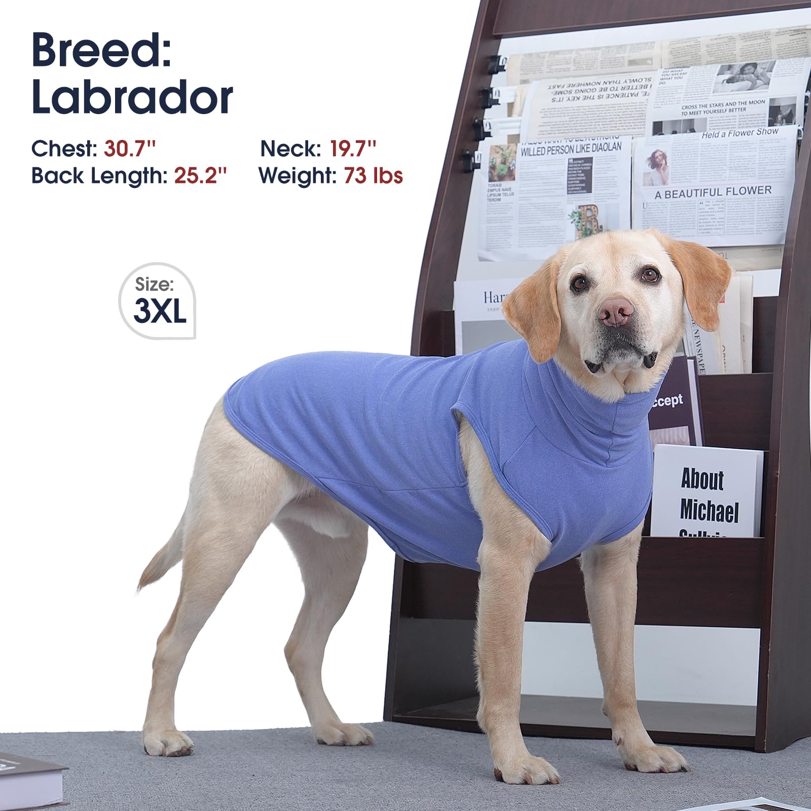 IECOii Large Dog Sweater,Stretch Fleece Vest Dog Sweater - Blue,Large,Warm Pullover Dog Fleece Sweater,Turtleneck Dog Sweaters f