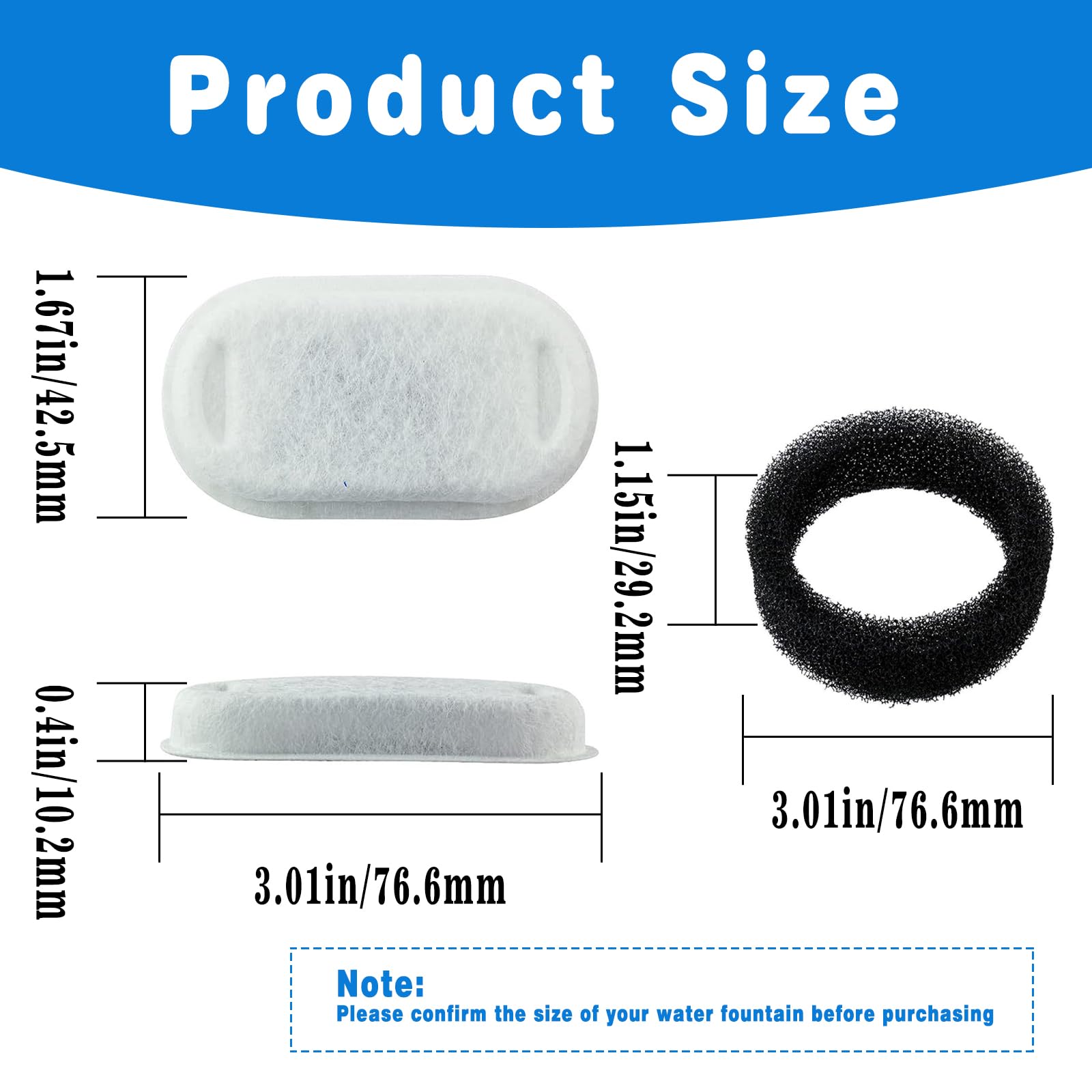 20Pack Cat Water Fountain Filters For Stainless Steel 108Oz/3.2L& 67Oz/2L, Cat Fountain Filters Replacement For Adjustable Water