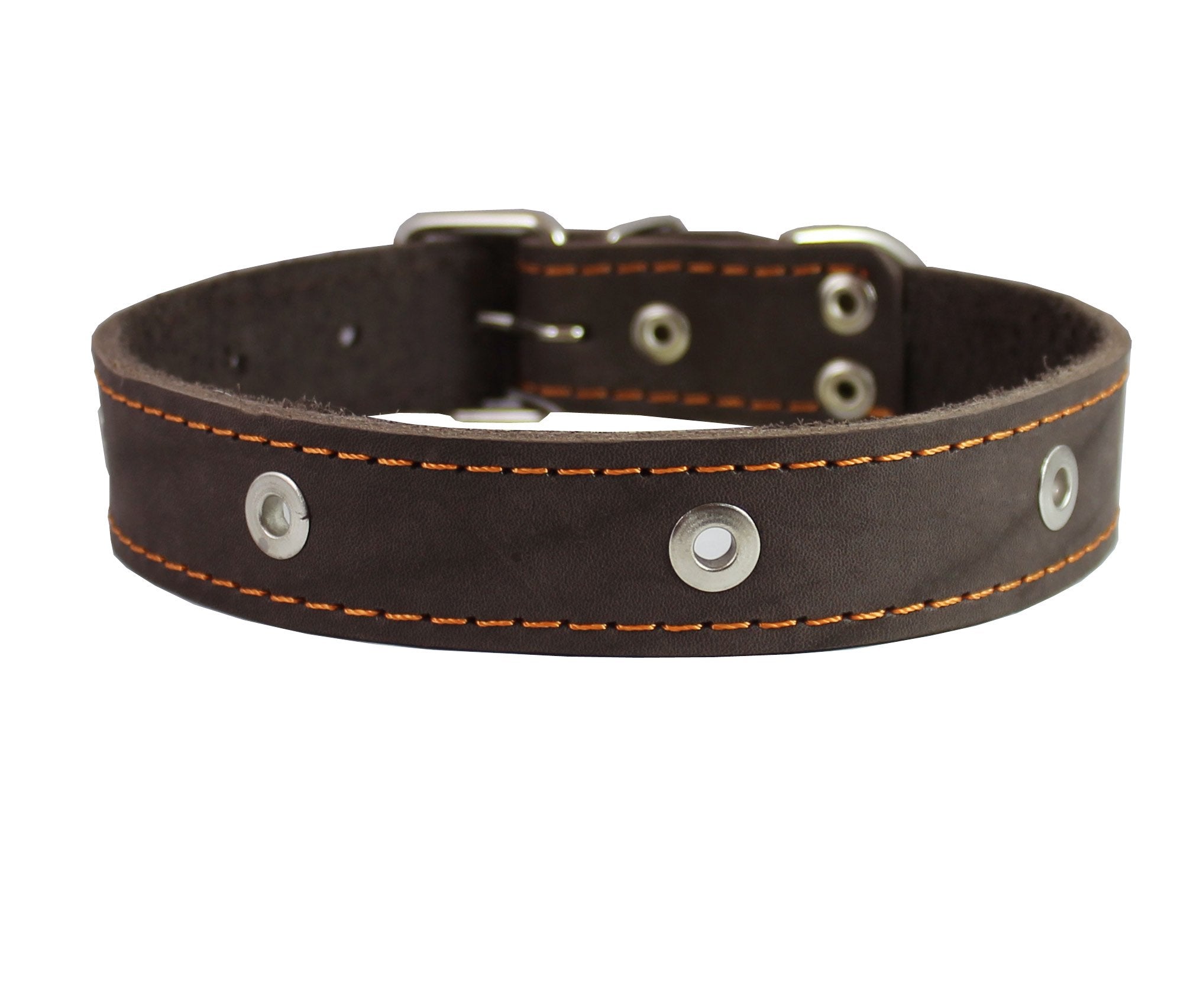 Genuine Leather Studded Dog Collar, Brown, 1.25' Wide. Fits 15'-18.5' Neck. Amstaff