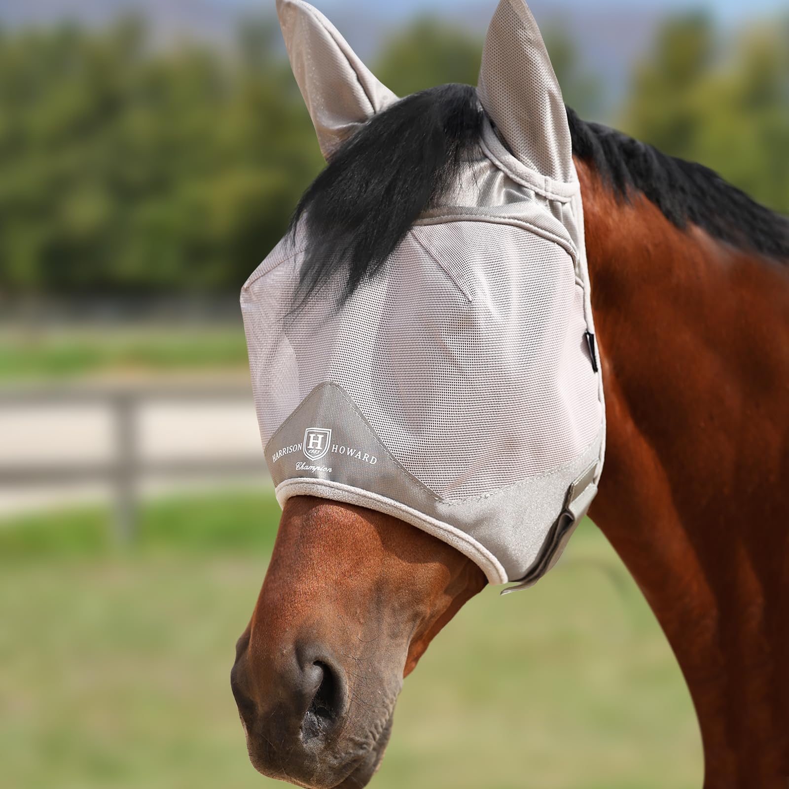 Harrison Howard Half Face Horse Fly Mask UV Protection and Breathable for Equine Use Comfortable Grey S