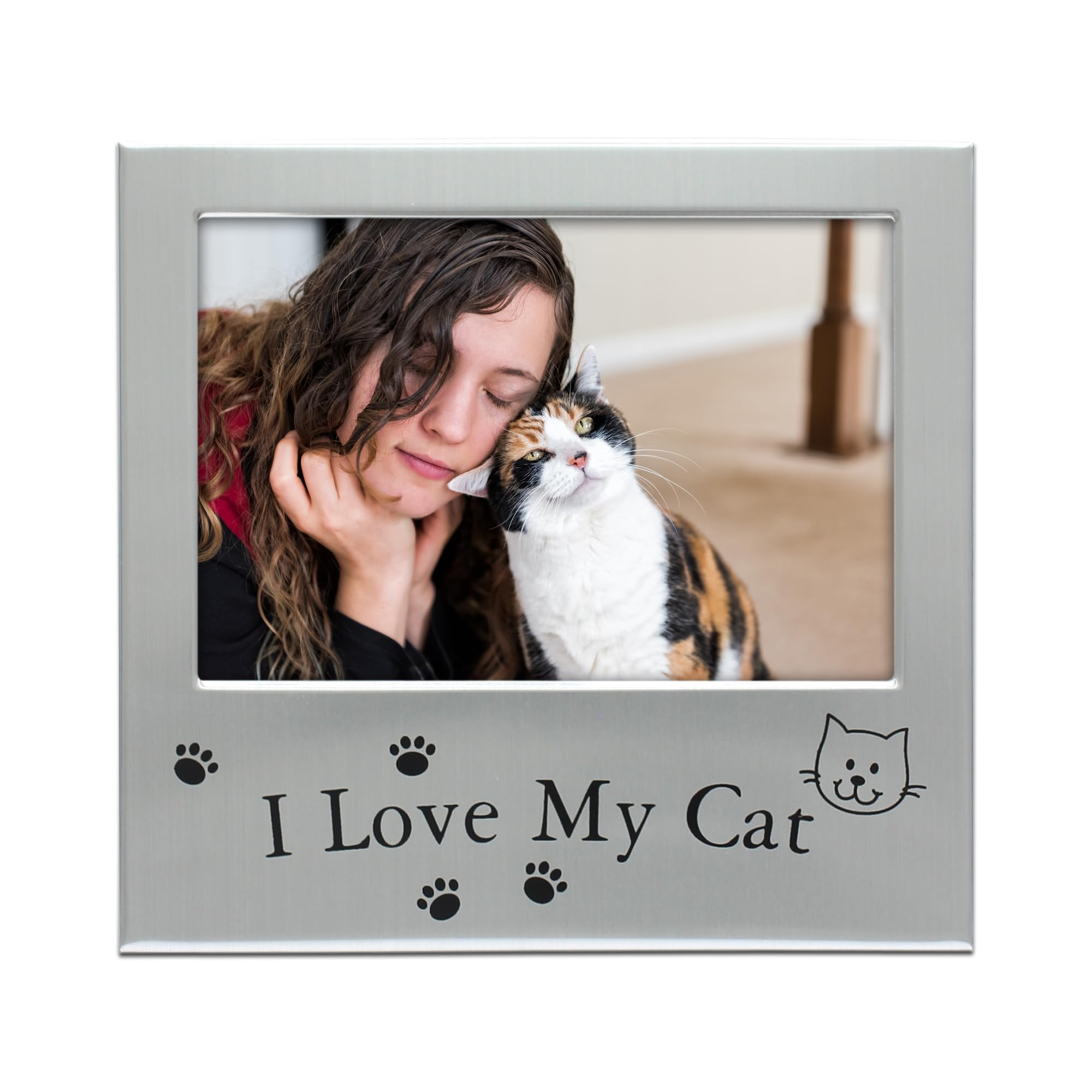 Mimosa Moments Metal Pet 5X3 Picture Frame Saying I Love My Cat With Paw Print