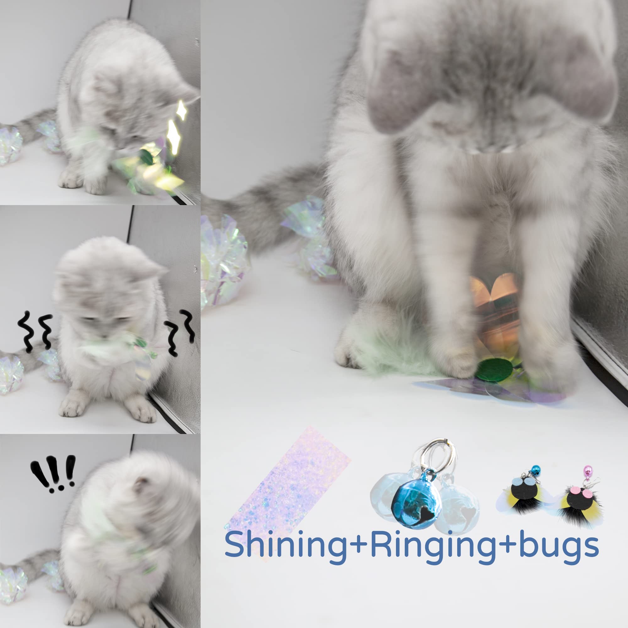 Mooipur Cat Toy, Shiny Insect Refills For Cat Wand Toy, 9Pcs Replacements With Bells For Cat Fishing Pole Toy, Interactive Cat T