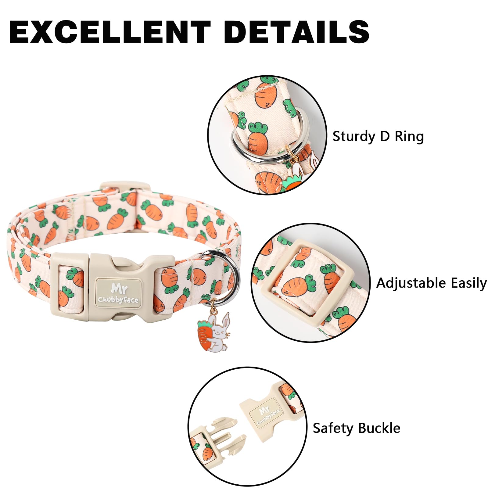Mr.Chubbyface Easter Dog Collar, Cute Carrot Print Dog Collars,Soft Durable Adjustable Colorful Carrot Pet Collar, Cute Easter C