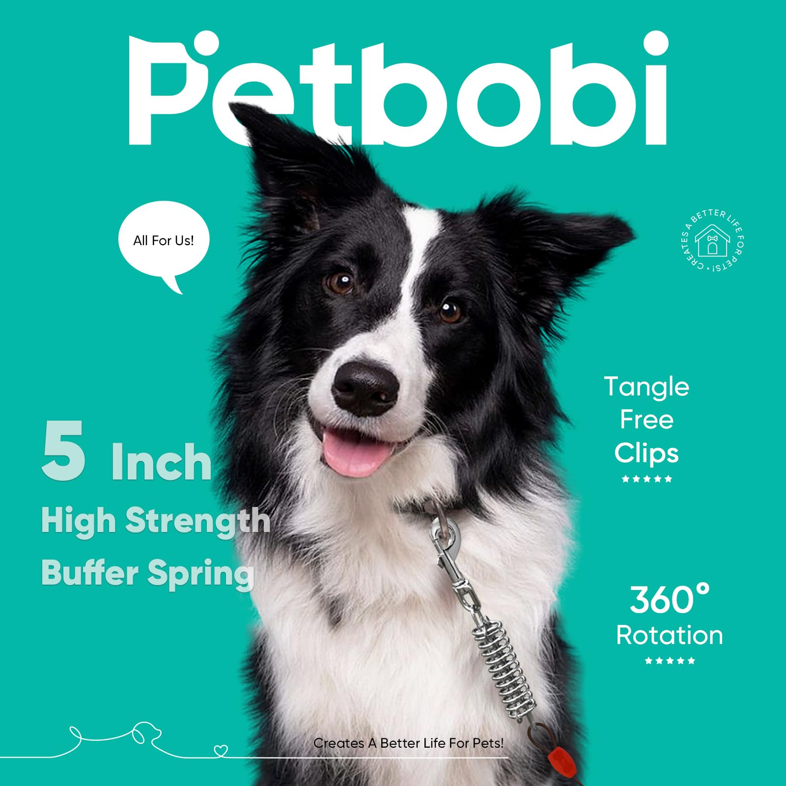 Petbobi Dog Tie-Out Cable 30Ft - Outdoor Leash 4Mm Metal Cable With Shock Absorbing Spring 360 Swivel Clips, Chain For Dogs Yard