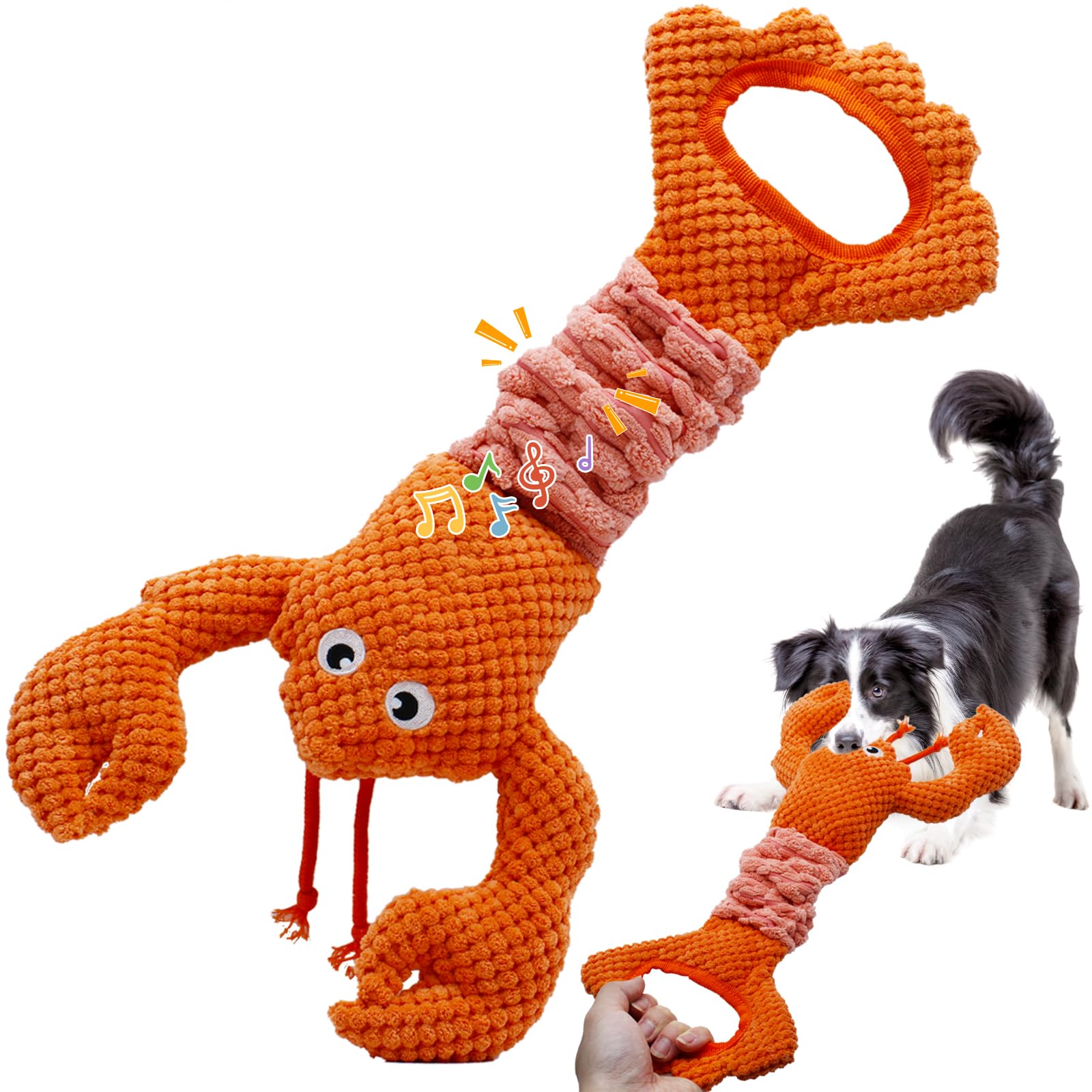 Yzhduxiu Tug Of War Dog Toy, Squeaky Dog Toys For Aggressive Chewers, Interactive Lobster Puppy Toys With Crinkle Paper To Keep 