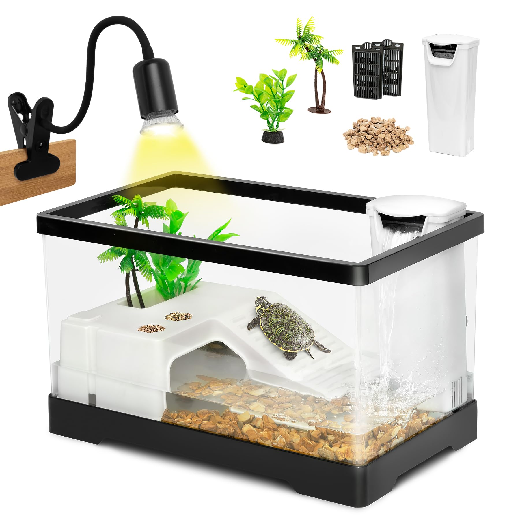 AZV Small Turtle Tank Kit,All in One Indoor PC Aquarium,Red Eared Slider Aquatic for Tortoise,Fishes and Amphibians,Include Bask