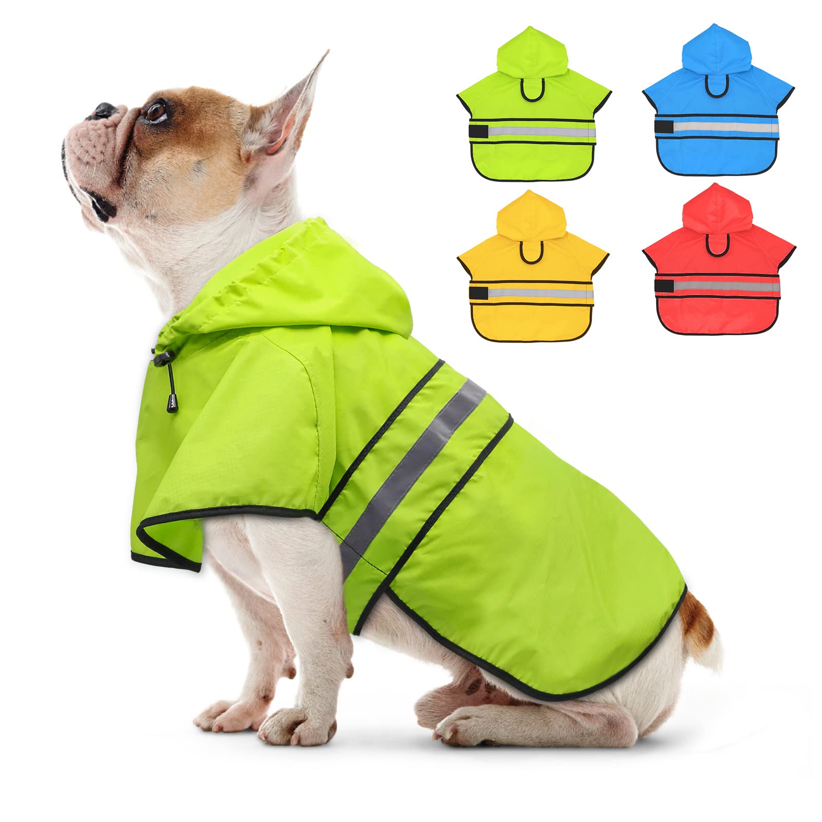 Candofly Dog Raincoat, Waterproof Dog Coat Hooded Pet Rain Jacket Lightweight Reflective Dog Poncho Slicker With Leash Hole For Dog Walking (Medium, Green)