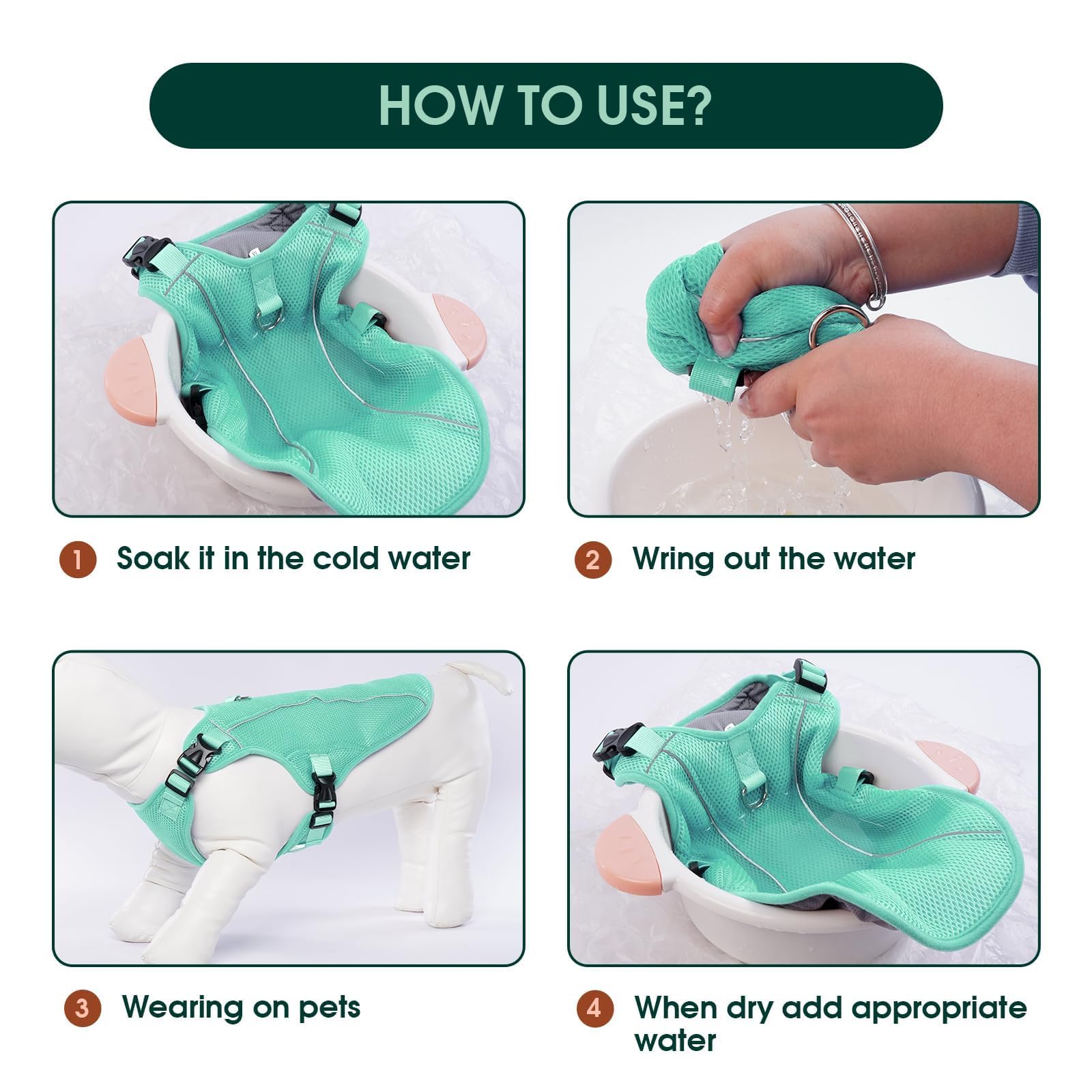 Kuoser Dog Cooling Vest Harness, Large Dog Cooler Jacket With Adjustable Buckle For Outdoor Beach, Hiking, Training Green Xxl