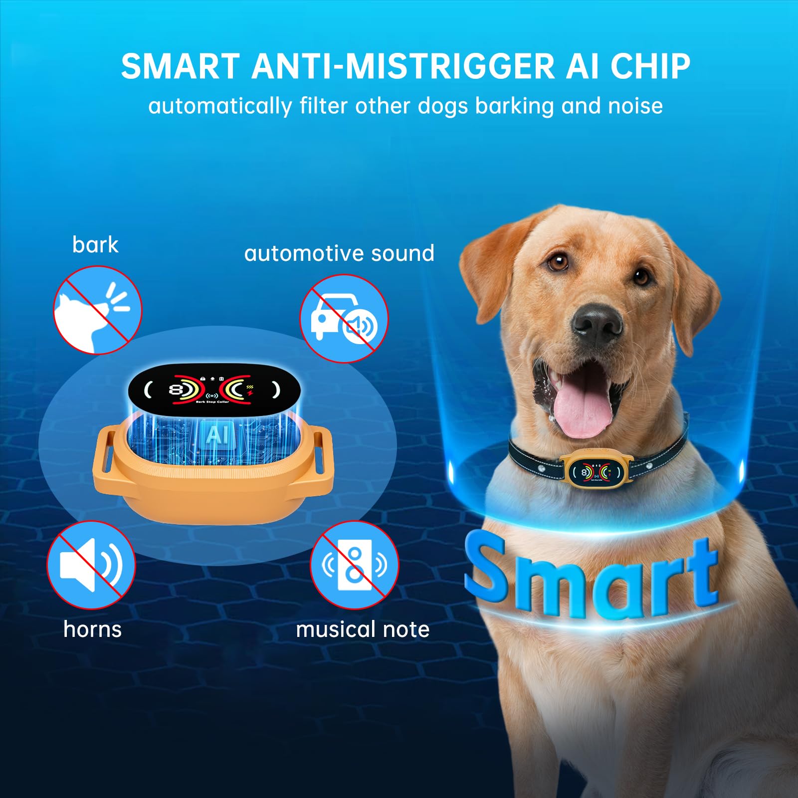 Dog Bark Collar For Large, Medium And Small Dogs With Smart Anti False Triggering Ai Chip, Ip67 Waterproof Rechargeable Anti Bar