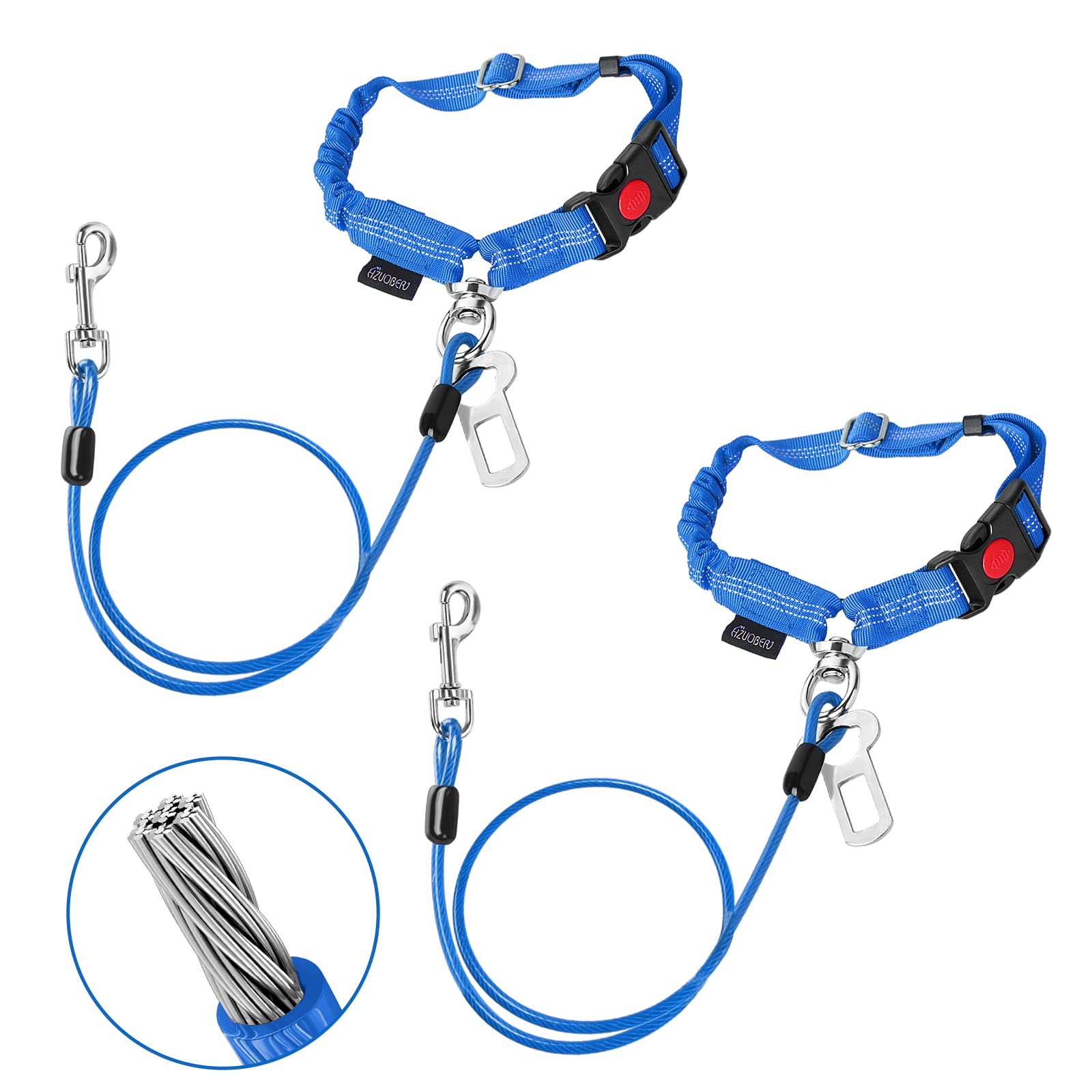 Chzuober Chew Proof Dog Car Seat Belt, 2 In 1 Steel Cable Dog Car Accessories Headrest Restraint Dog Seat Belt For Medium Large 