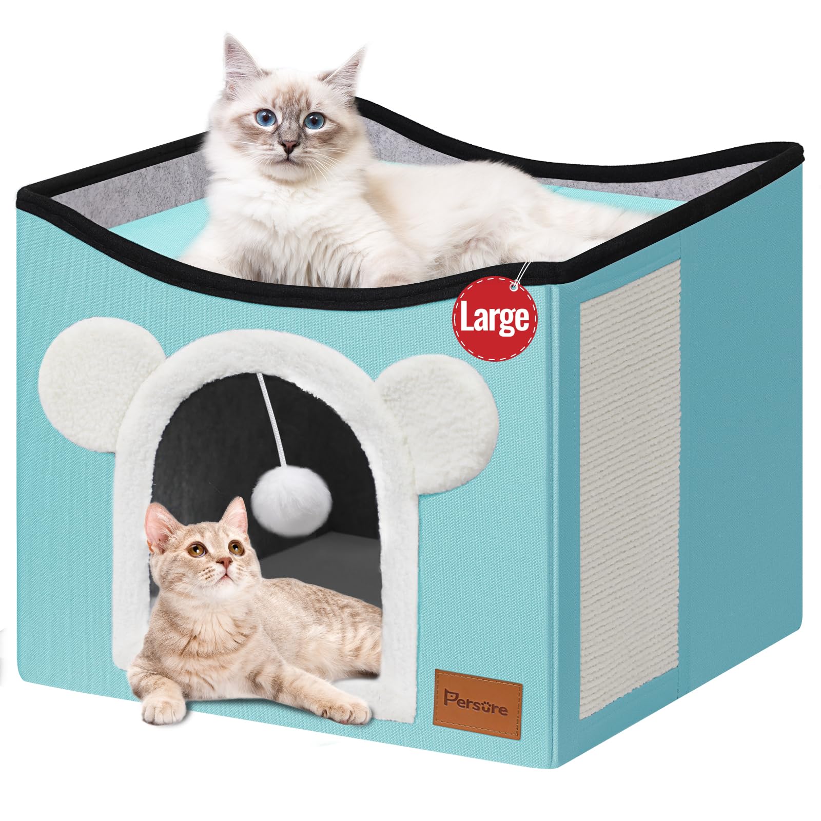 Persure Cat House Cat Beds For Indoor Cats Large Foldable Multifunction Cat Cave For Pet With Hover Ball And Scratching Board(Mi