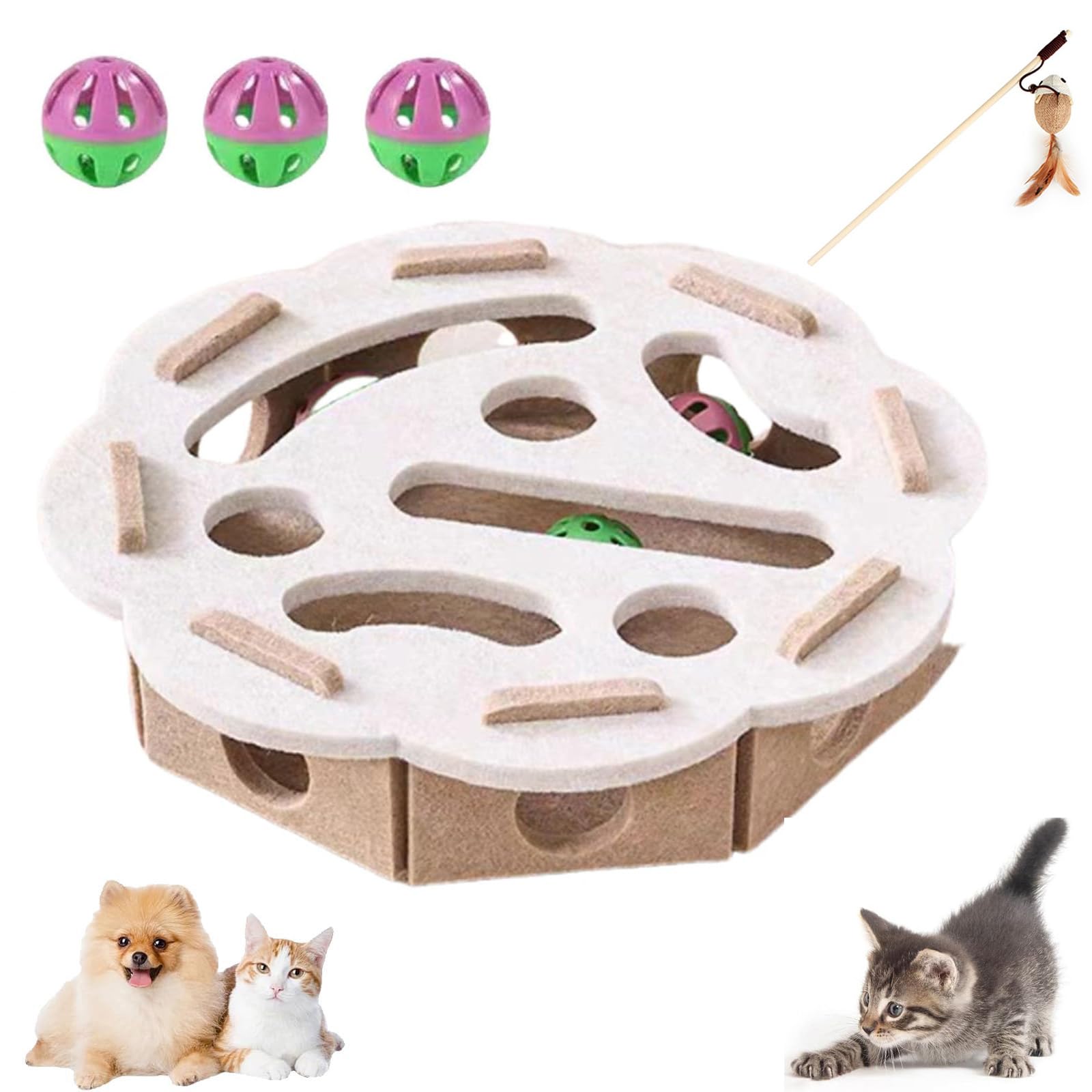 Cat Scratch Puzzle Enrichment Box, with 3 Bell Balls and Cats Funny Stick, Cat Nail File Scratch Enrichment Box, Mortise and Ten