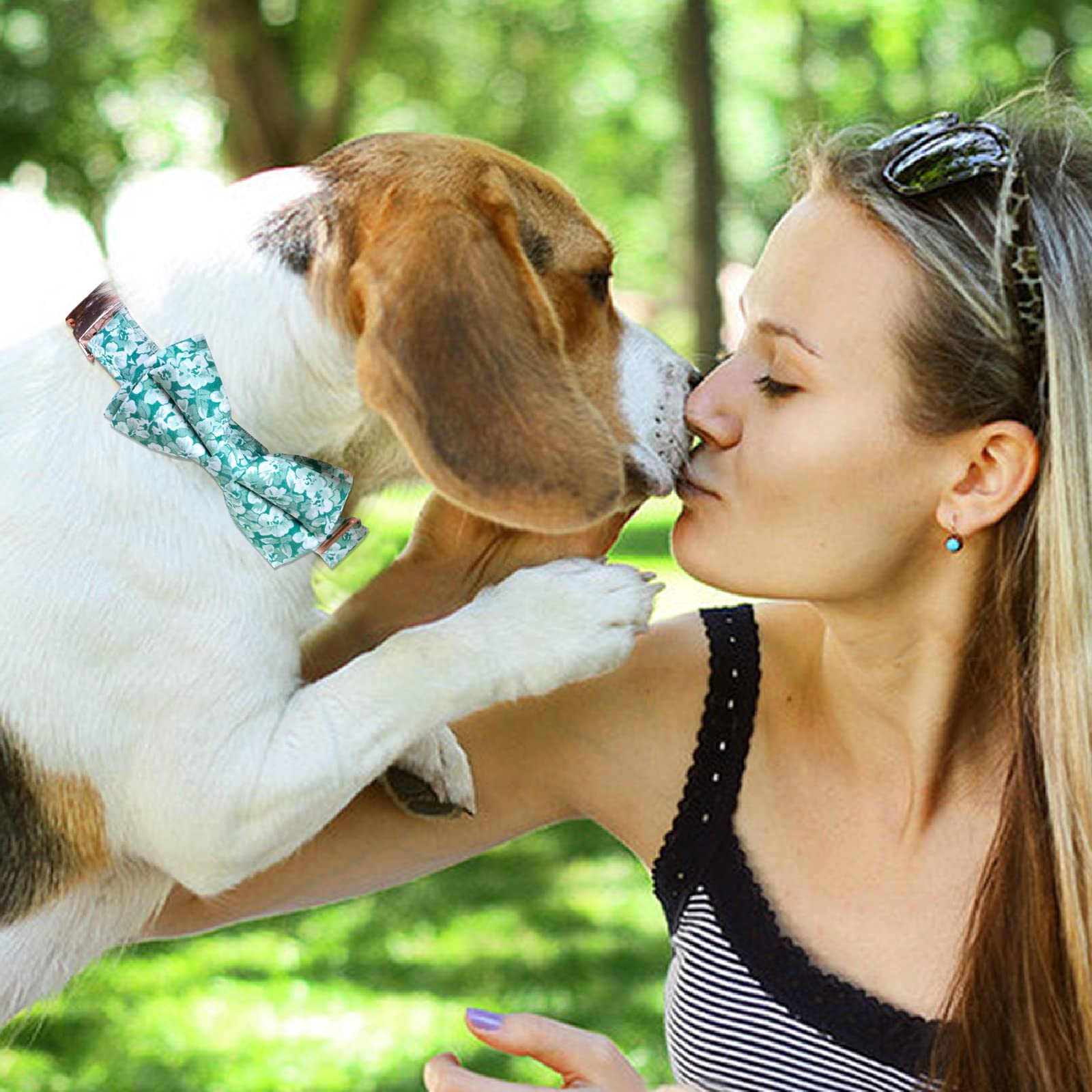 Dog Collar And Leash Set With Flower Bow Tie Girls Dog Collar Dog Tag Metal Buckle Adjustable For Small Medium Large Dogs Green Flower-L
