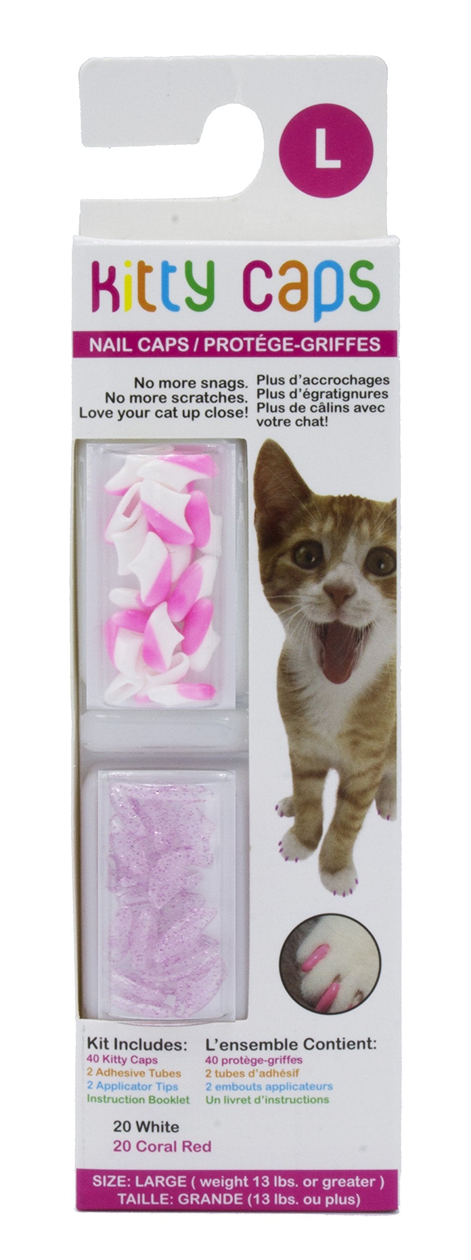 Kitty Caps Nail Caps for Cats  Safe, Stylish & Humane Alternative to Declawing  Stops Snags and Scratches, Large (13 lbs or grea