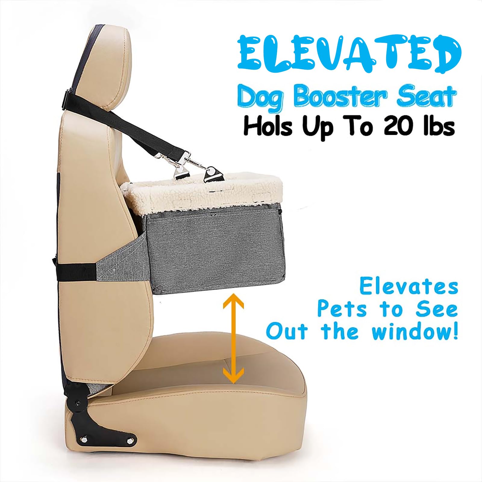 Unicitii Dog Car Seat For Small Dog, Raised Dog Booster Seat With Metal Frame, Dog Car Booster Seat Puppy Car Seat For Pets Small Dogs Cats