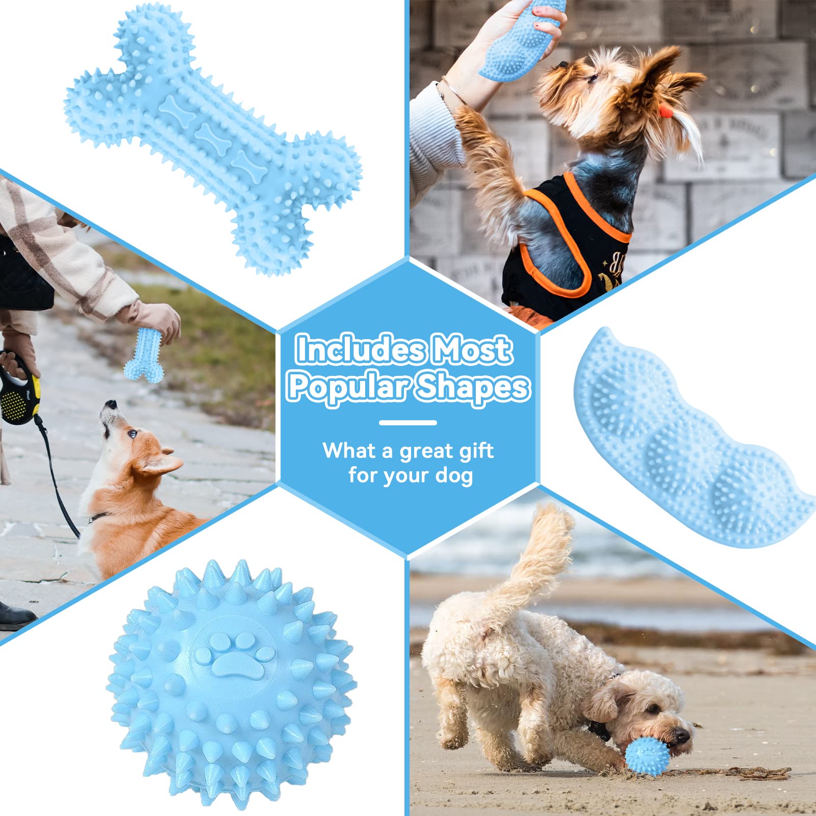 Petcare 6 Pack Puppy Chew Toys For Teething Cute Blue Puppy Toys Small Dog Toys Soft Rubber Rope Dog Toys Funny Bone Ball Cleaning Teeth Dog Chew Toys Puppy Teething Toys For Puppies Yorkie