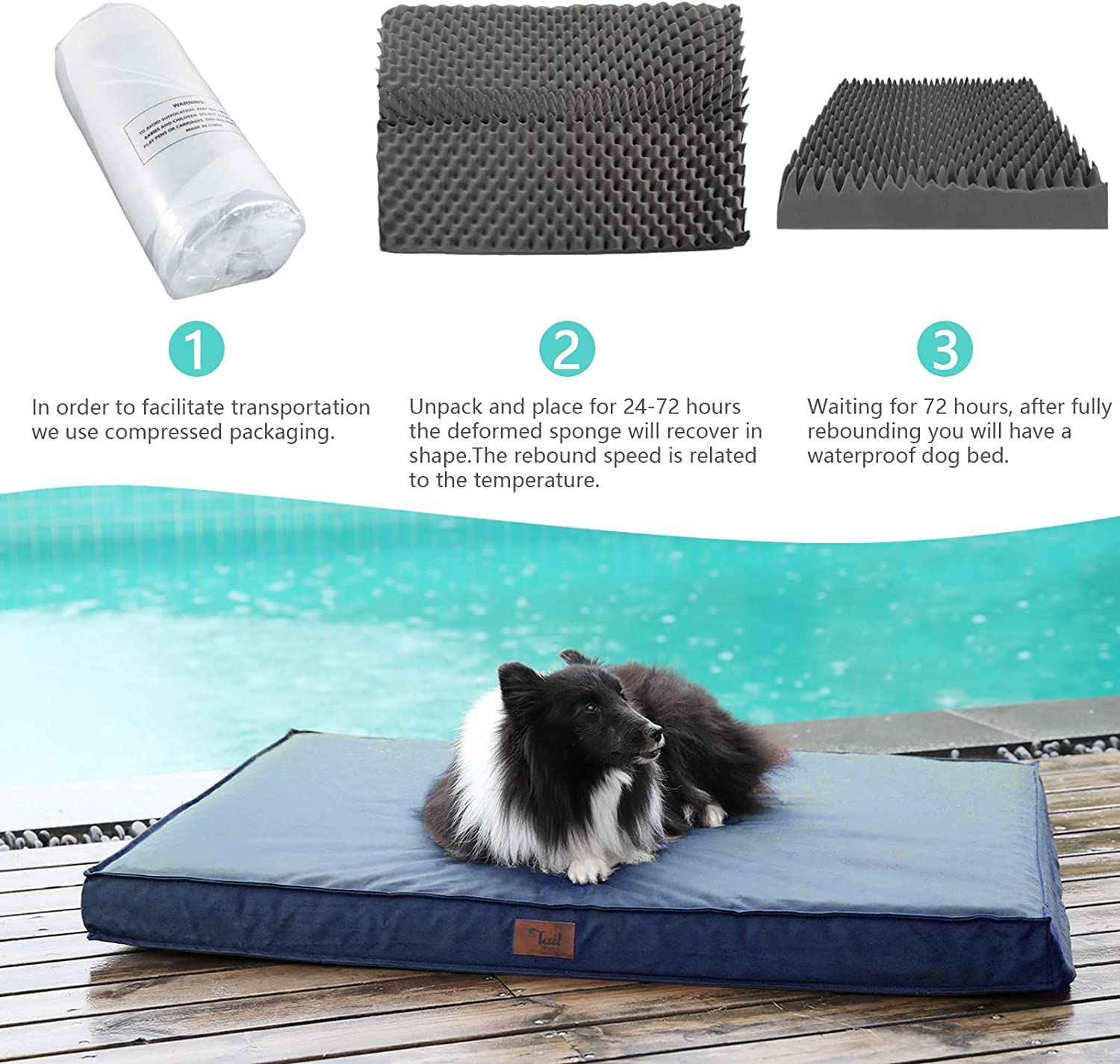 Tail Stories Outdoor Waterproof Dog Bed, Medium Navy, Orthopedic Egg Foam with Removable Cooling Cover