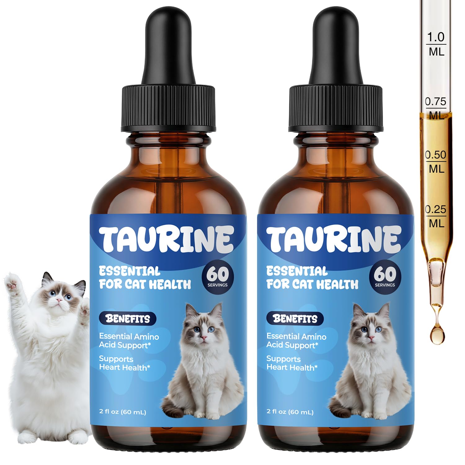 Taurine Supplement for Cats Drops - Daily Amino Acid Nutrition Liquid Drops for Heart & Vision Support, Easy Daily Taurine Suppl