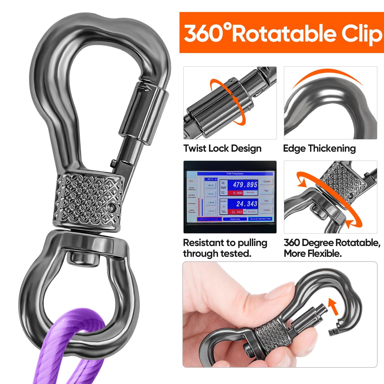 Tresbro 15Ft Reflective Dog Tie Out Cable For Dogs Up To 250 Pounds, Steel Wire Dog Leash Cable With Stainless Rotatable Buckle, Lightweight And Enduring, Dog Chains Outside For Outdoor, Yard, Purple