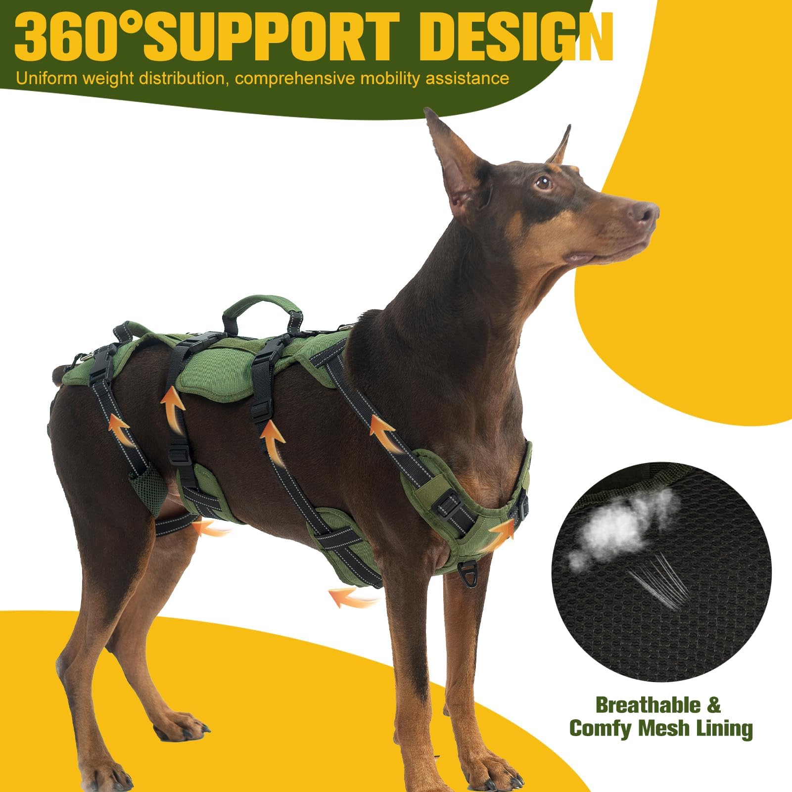 Bingpet Dog Lift Harness For Large Dogs,Full Body Support Rehabilitation Dog Sling Carrier With Handles,Reflective Multifunction