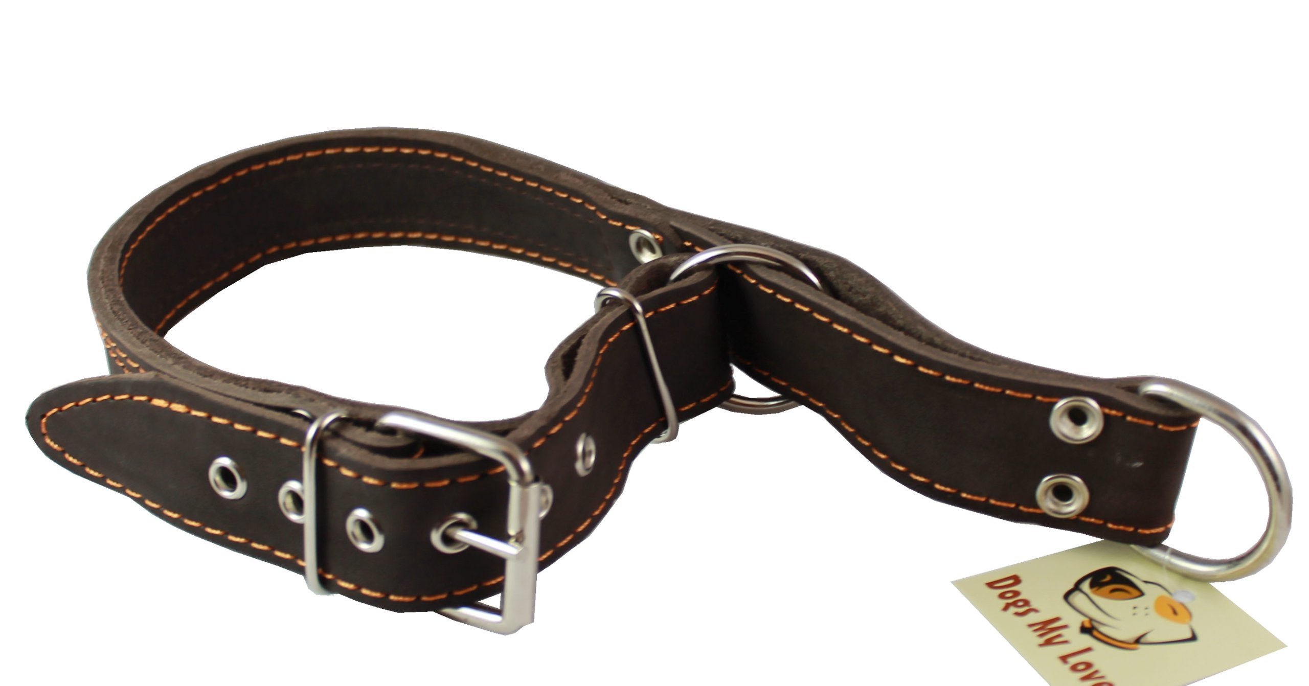 Martingale Genuine Brown Double Ply Leather Dog Collar Choker Large Fits 19'-22.5' Neck.