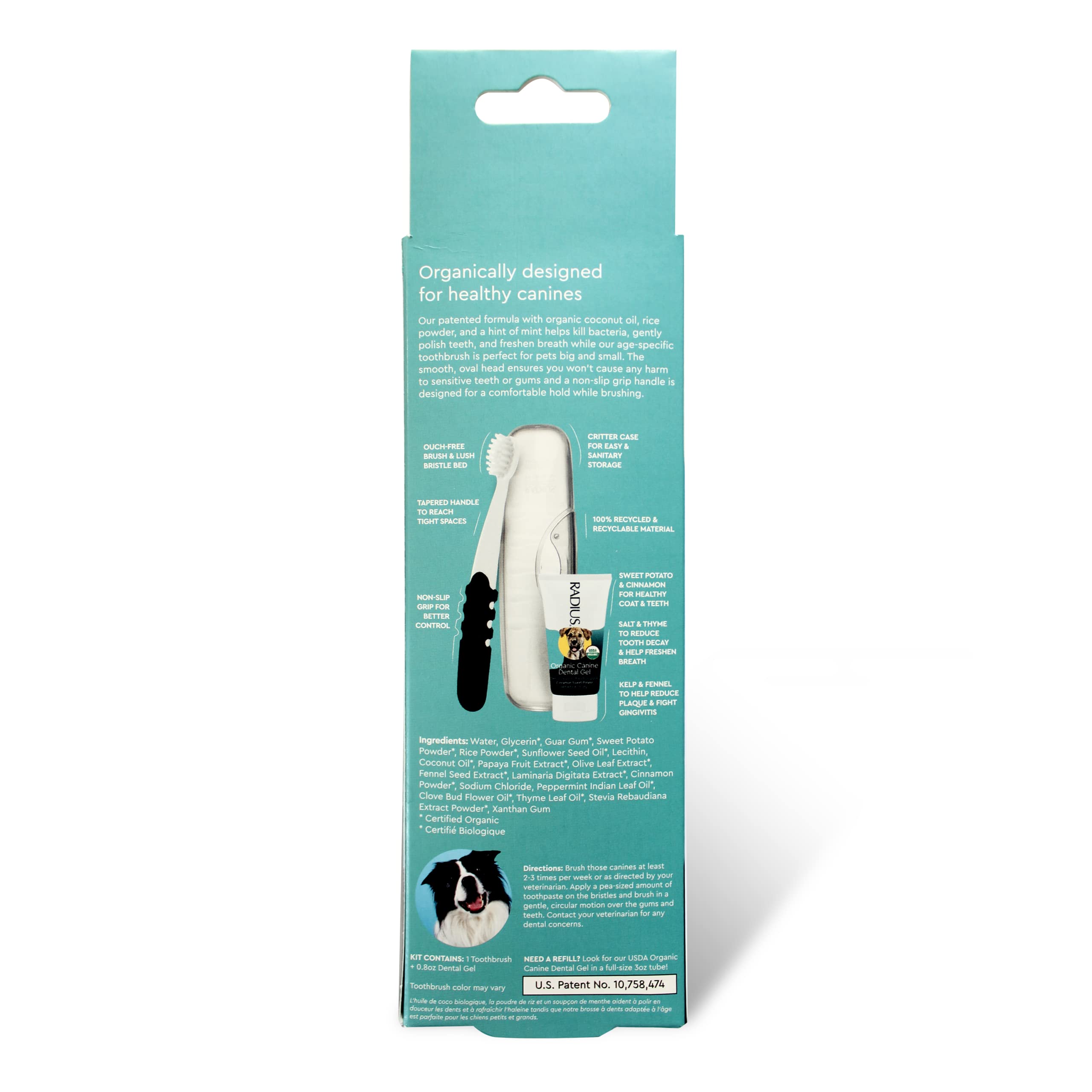 RADIUS USDA Organic Dental Solutions Adult Kit 2 Units, Includes 1 Dog Toothbrush & 1 0.8oz Toothpaste, Firm Bristle & Non Toxic